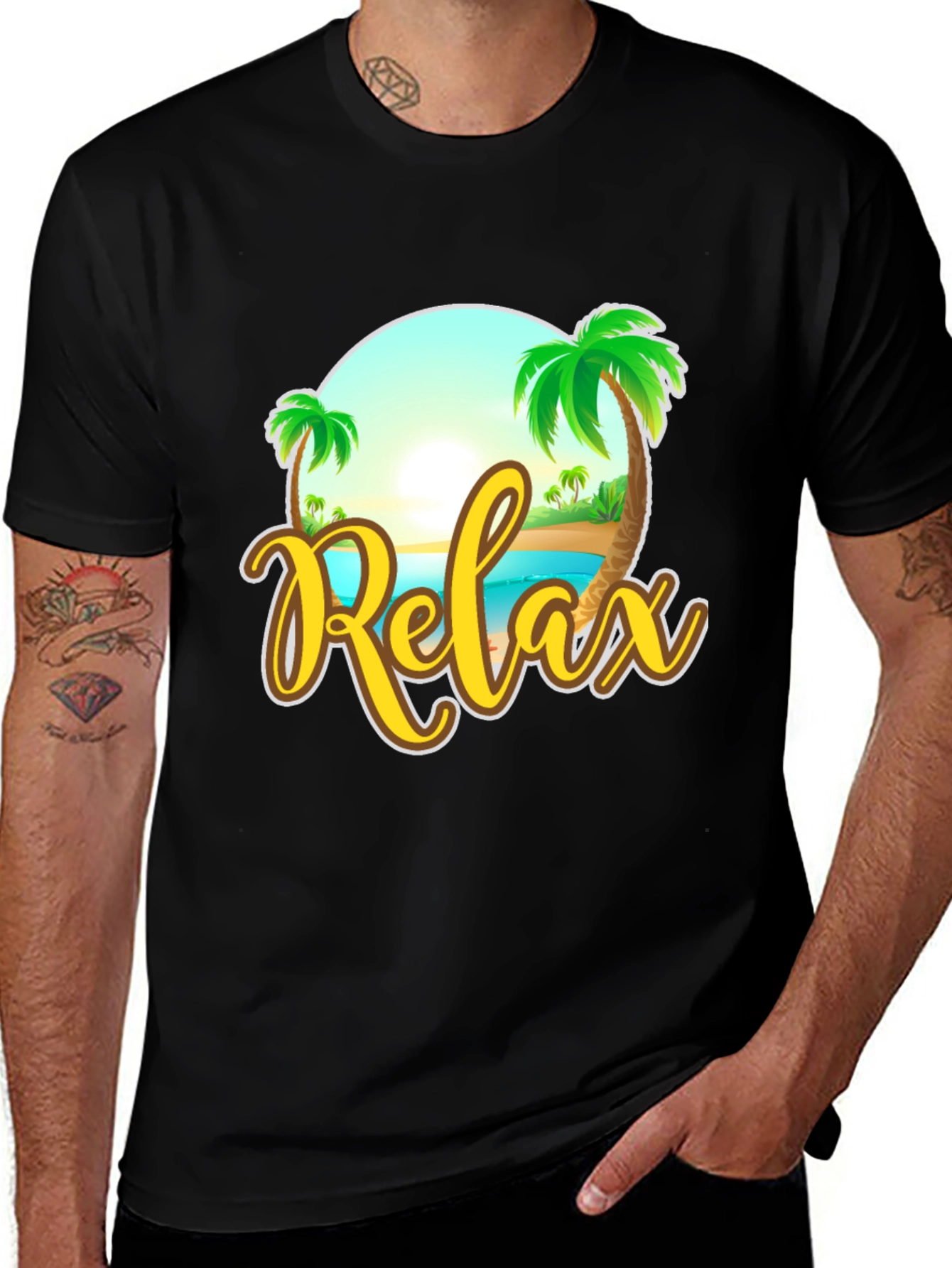 Variant 11 of Relax Beach Graphic Black T-Shirt