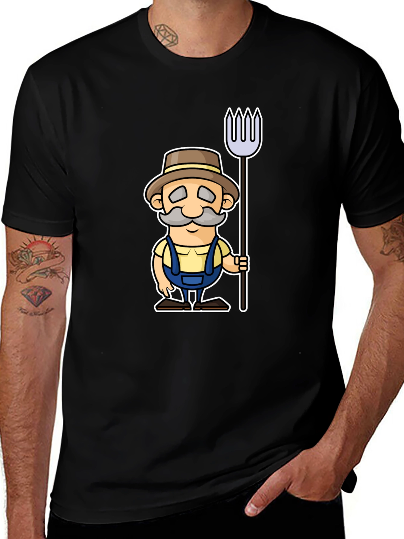 Variant 19 of Cartoon Farmer Graphic Black T-Shirt