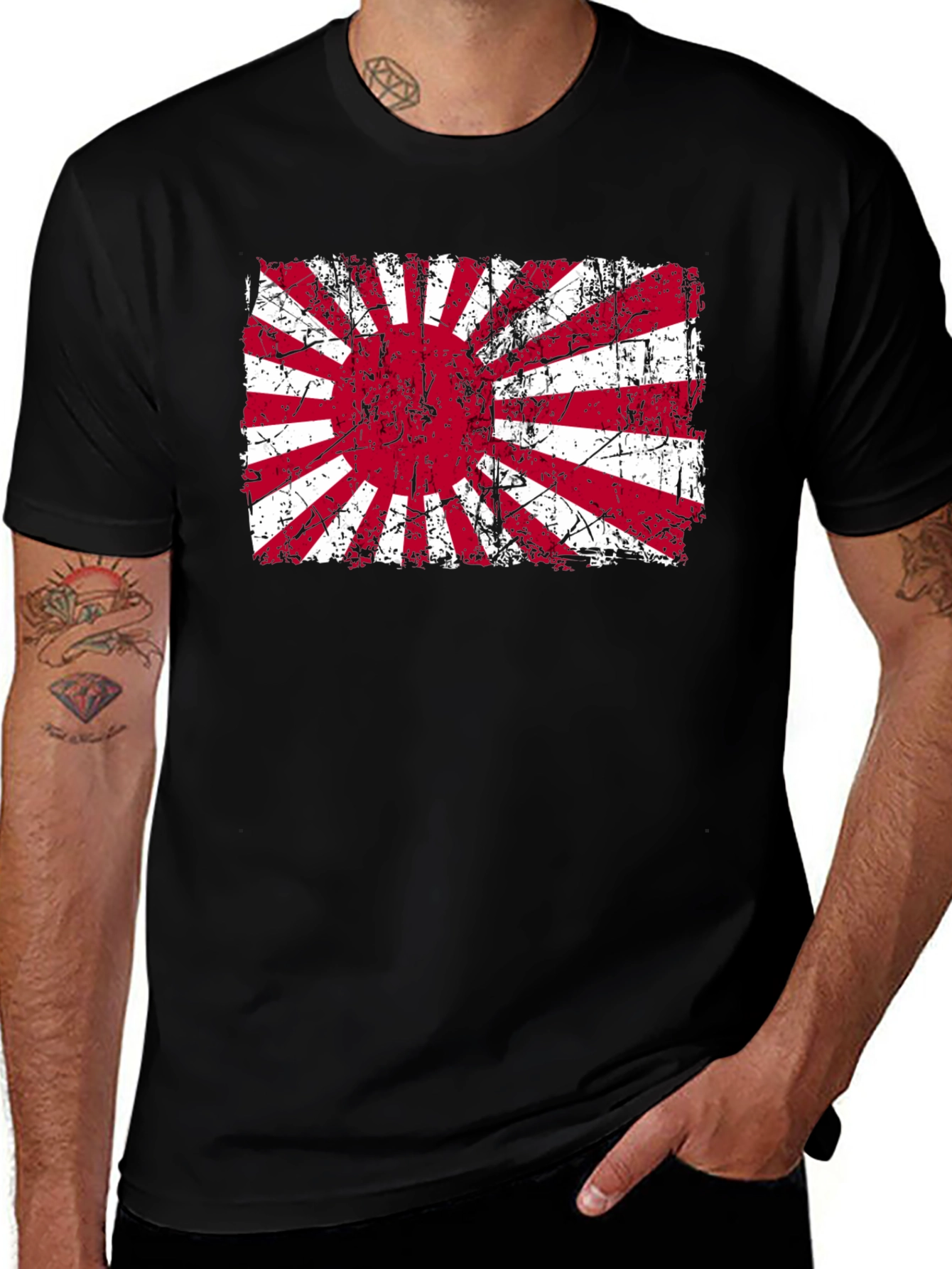 Variant 8 of Rising Sun Flag Graphic T-Shirt - Distressed Design