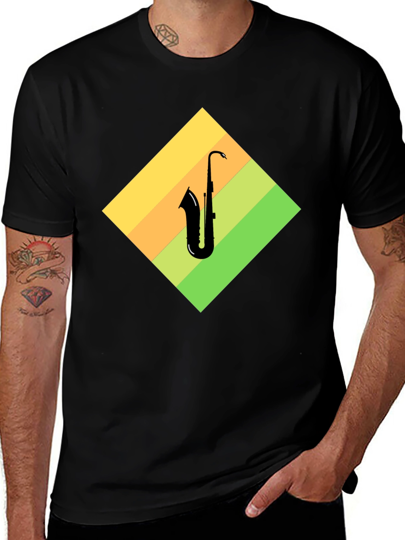 Saxophone Graphic Tee - Men's Black T-Shirt
