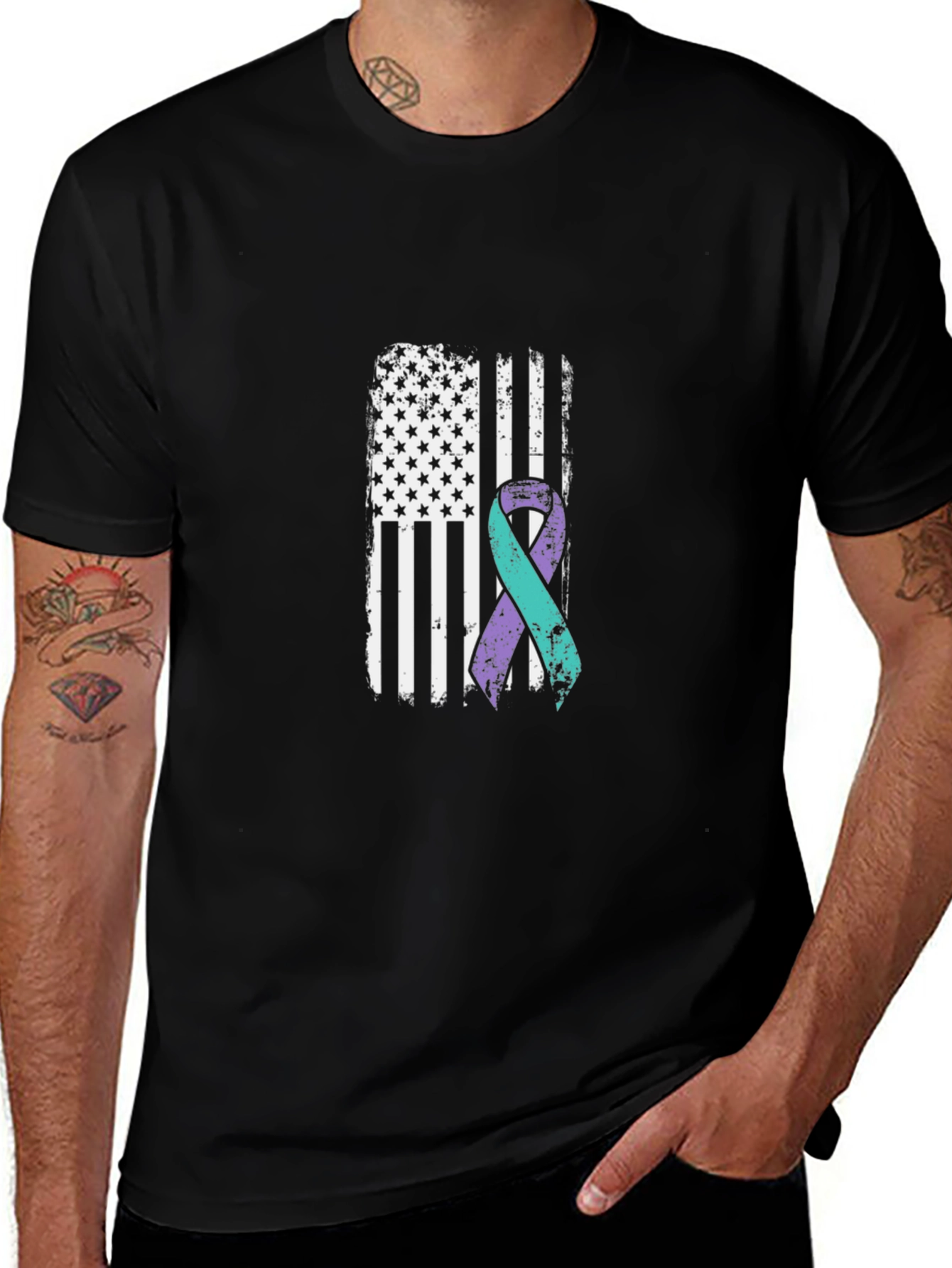 Awareness Ribbon American Flag Graphic T-Shirt