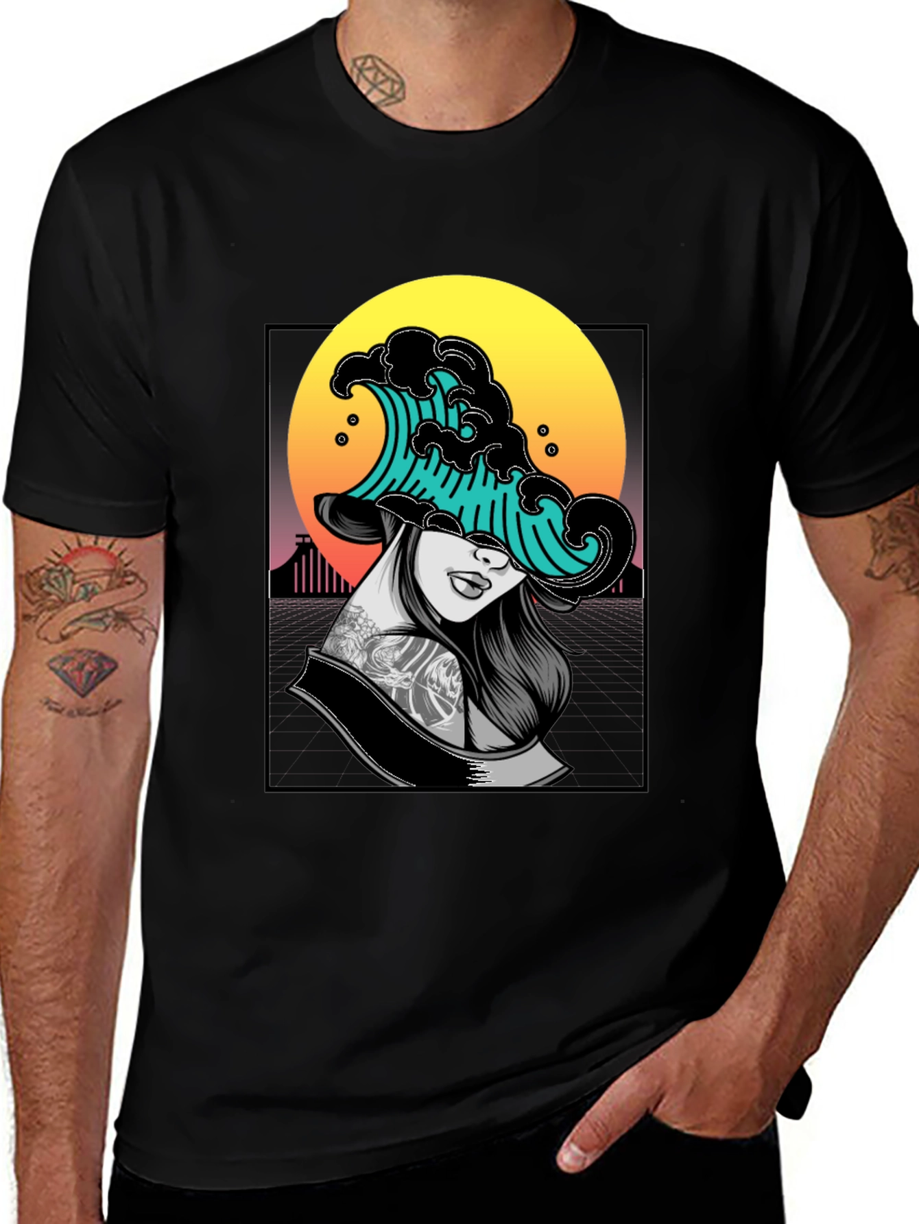 Variant 17 of Wave Woman Graphic Tee - Unique Black T-Shirt