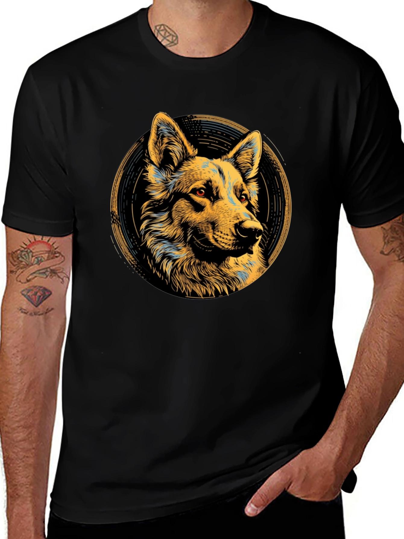 Variant 20 of Wolf Graphic Tee - Black Cotton Blend