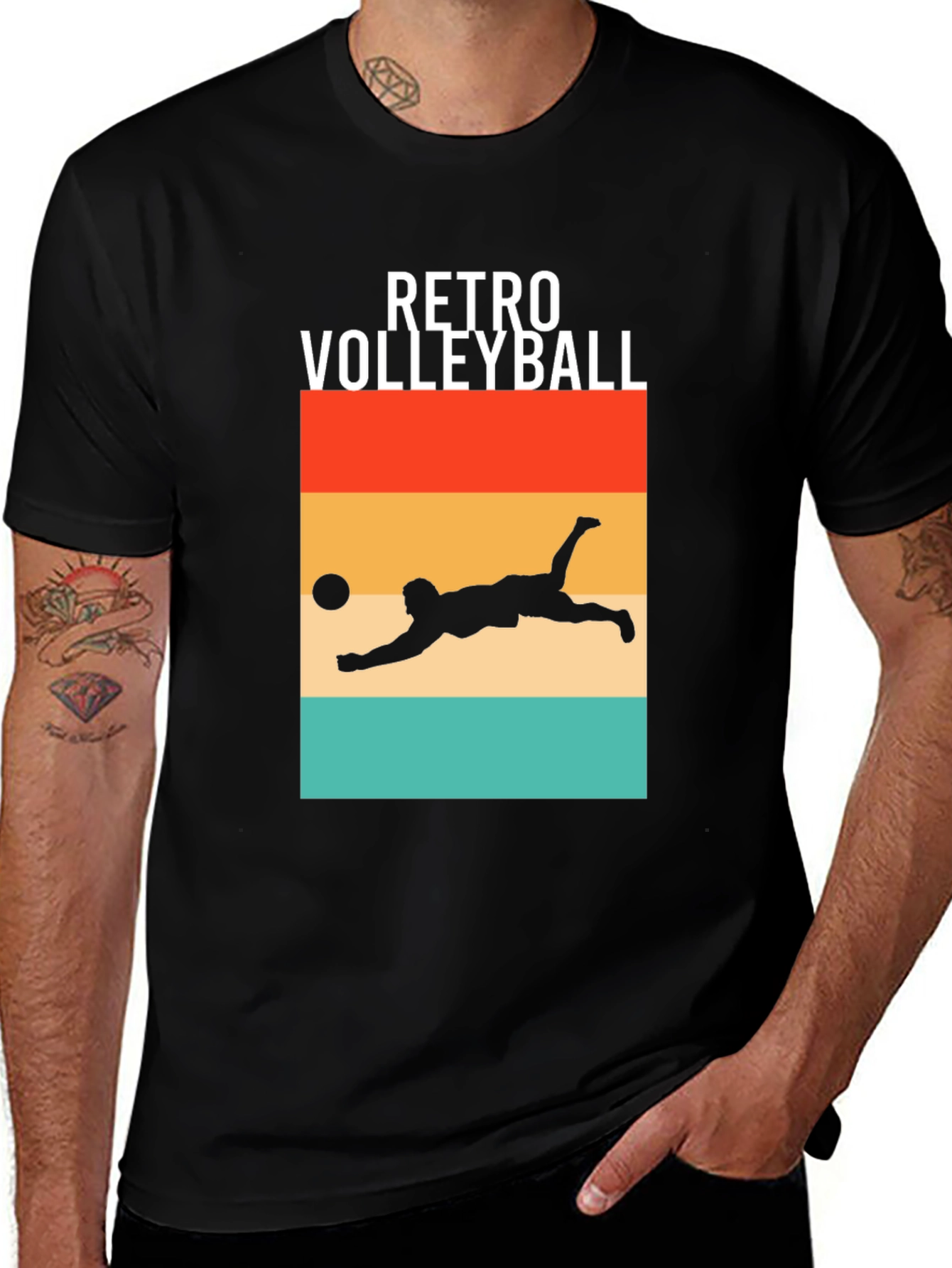 Variant 29 of Retro Volleyball Graphic Tee - Black Cotton Shirt