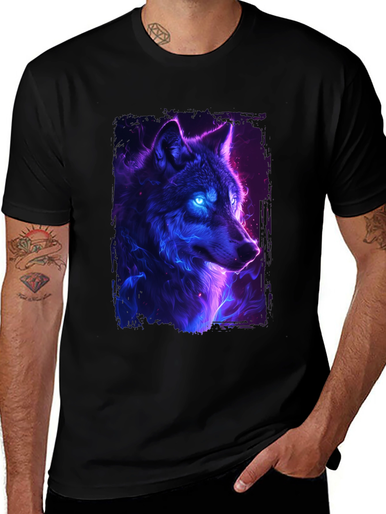 Variant 26 of Neon Wolf Graphic Tee - Black T-Shirt