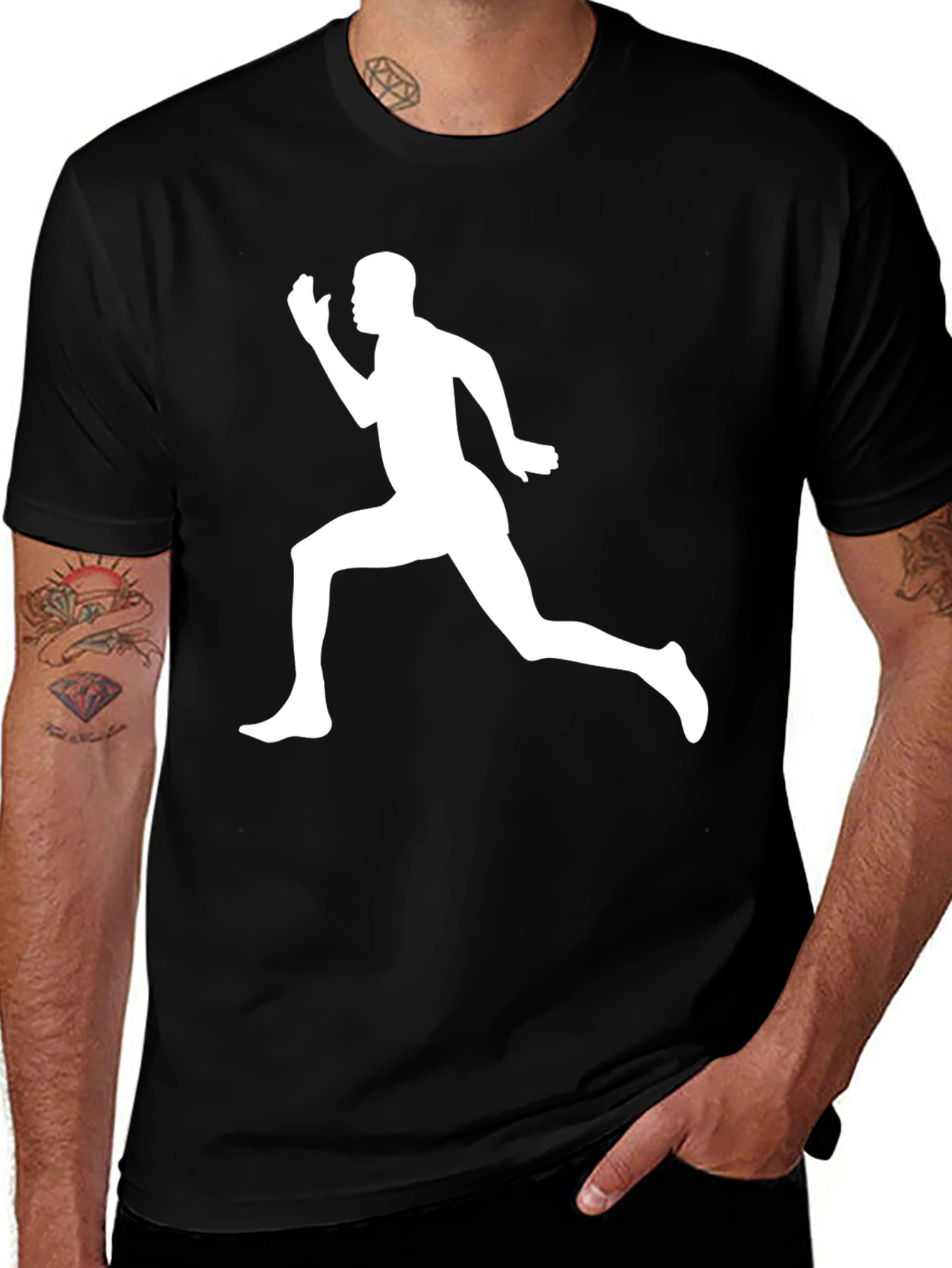 Variant 29 of Men's Black T-Shirt with Running Man Graphic