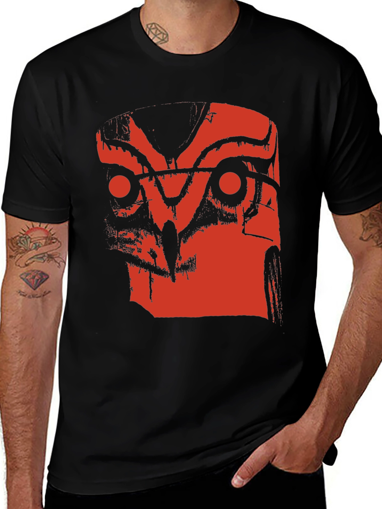 Variant 26 of Abstract Red Owl Graphic Print Black T-Shirt
