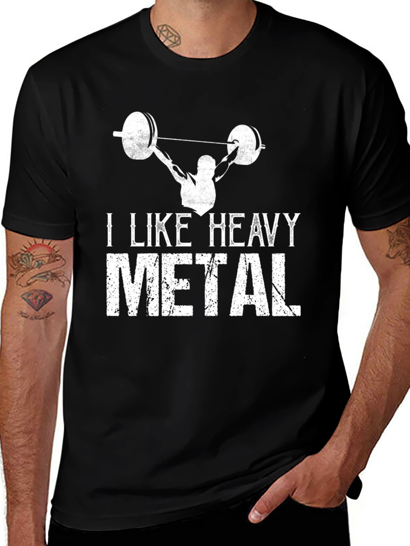 Variant 22 of Heavy Metal Gym T-Shirt - Black, Weightlifting Design