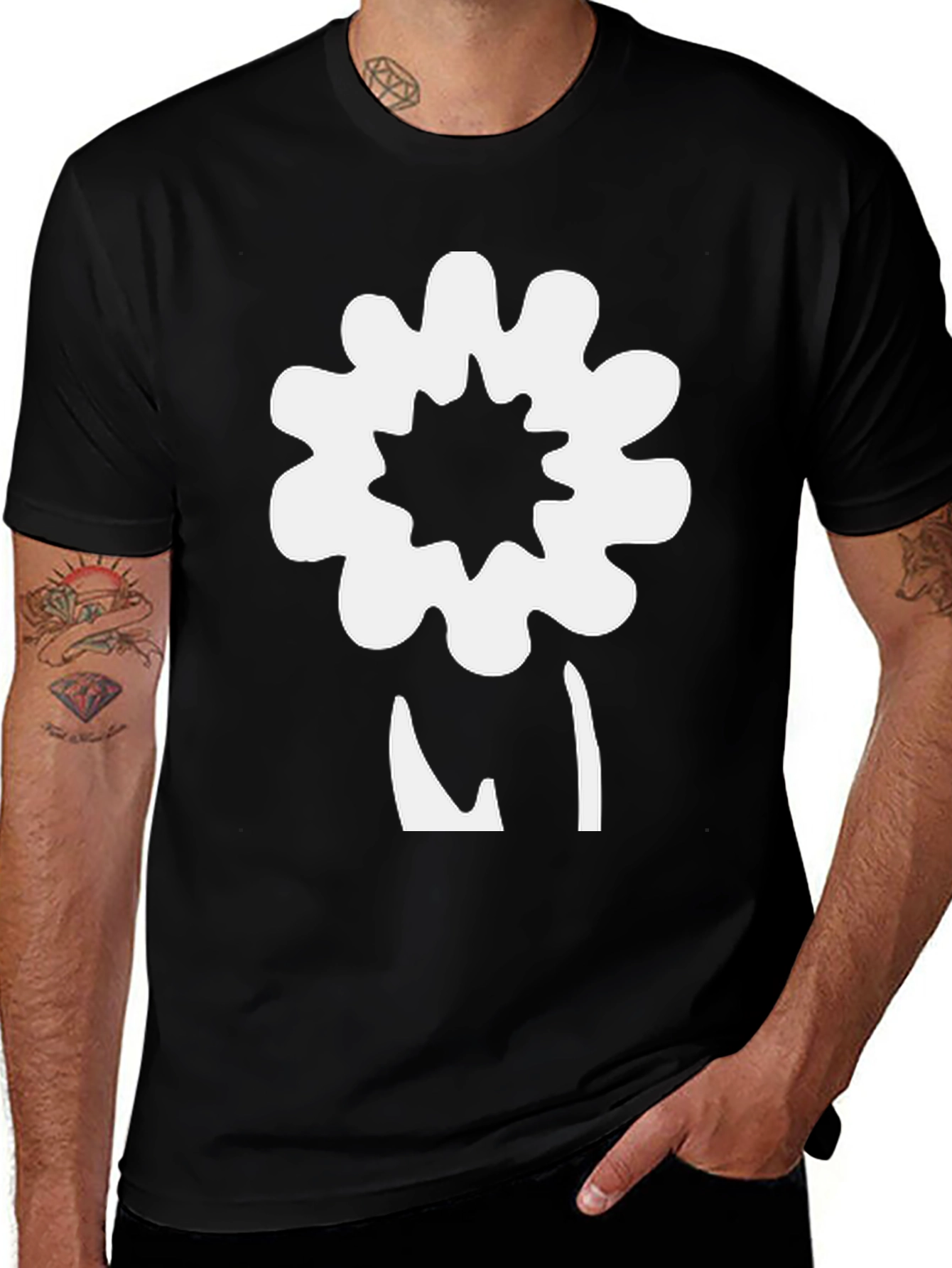 Variant 16 of Unique Flower Graphic Black T-Shirt