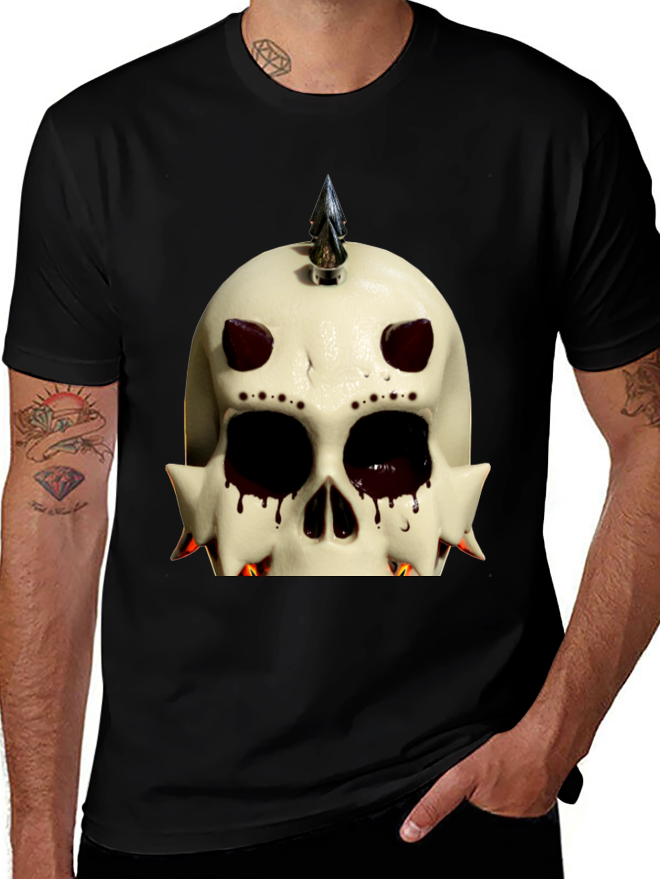 Variant 16 of Edgy Skull Graphic Tee - Black Cotton Punk Style