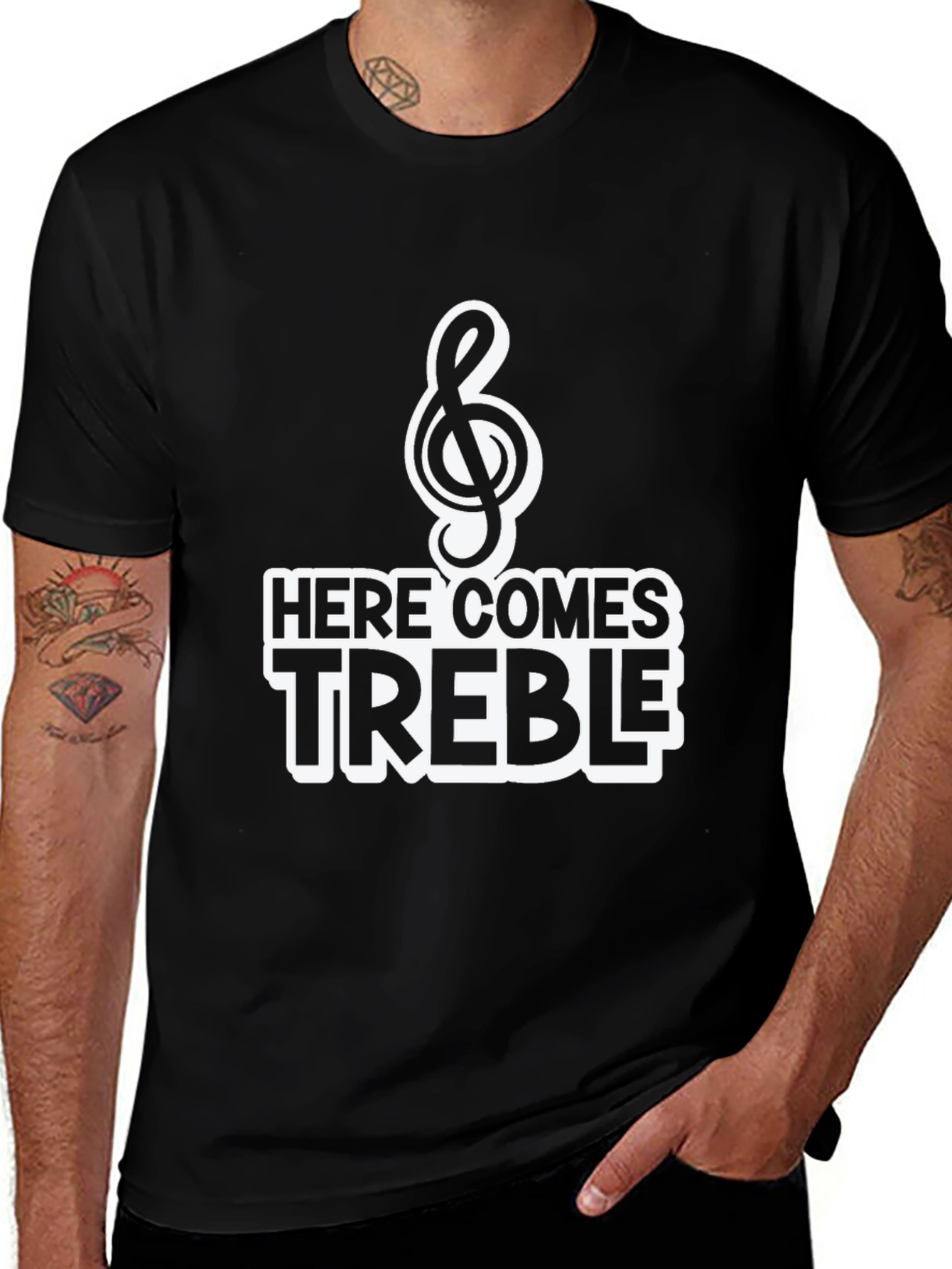 Variant 4 of Here Comes Treble Black Graphic Tee