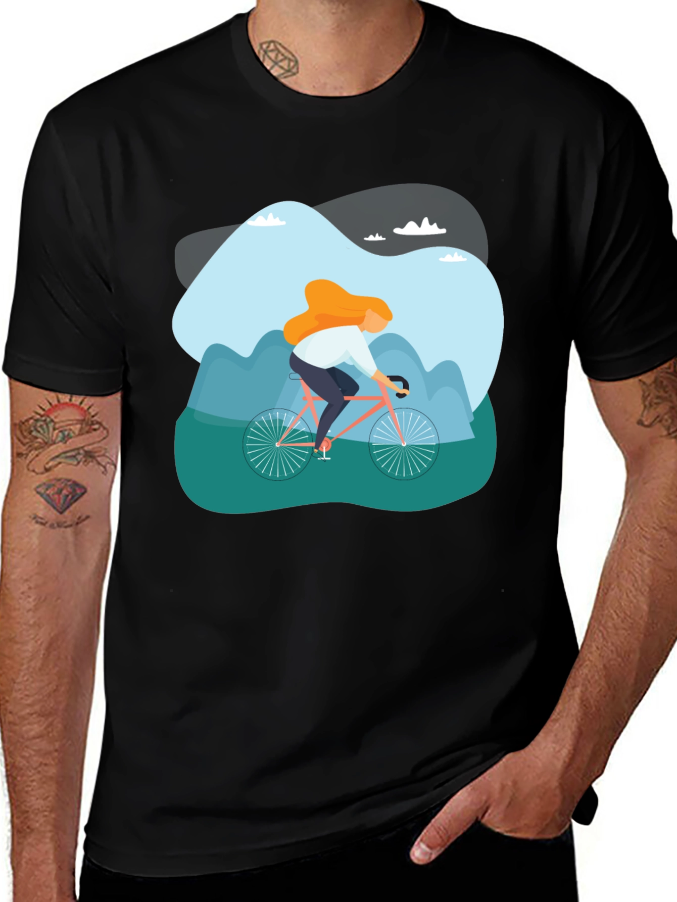 Variant 24 of Cycling Adventure Graphic Tee - Black Cotton T-Shirt