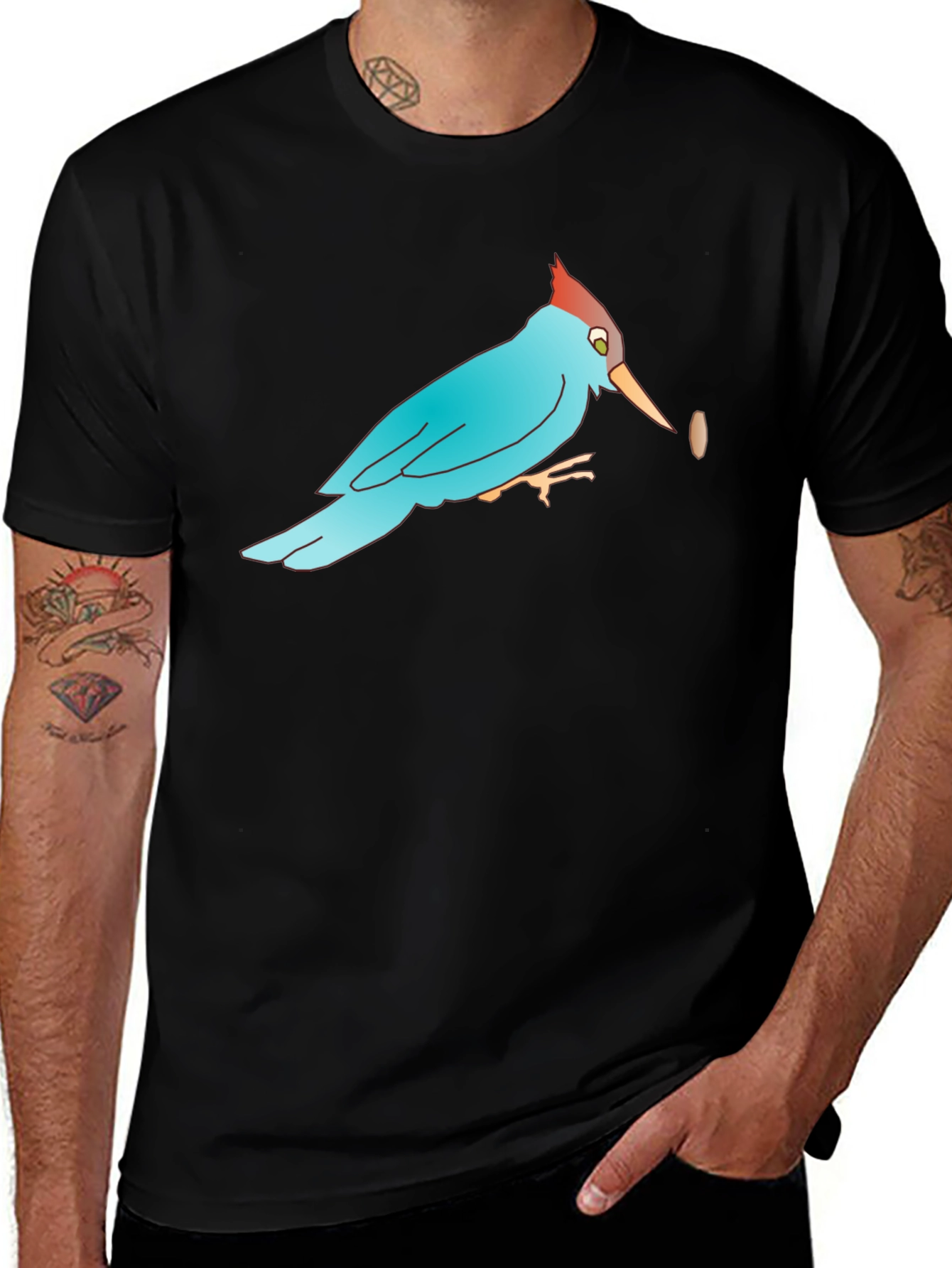 Variant 20 of Bird with Bean Graphic Black T-Shirt
