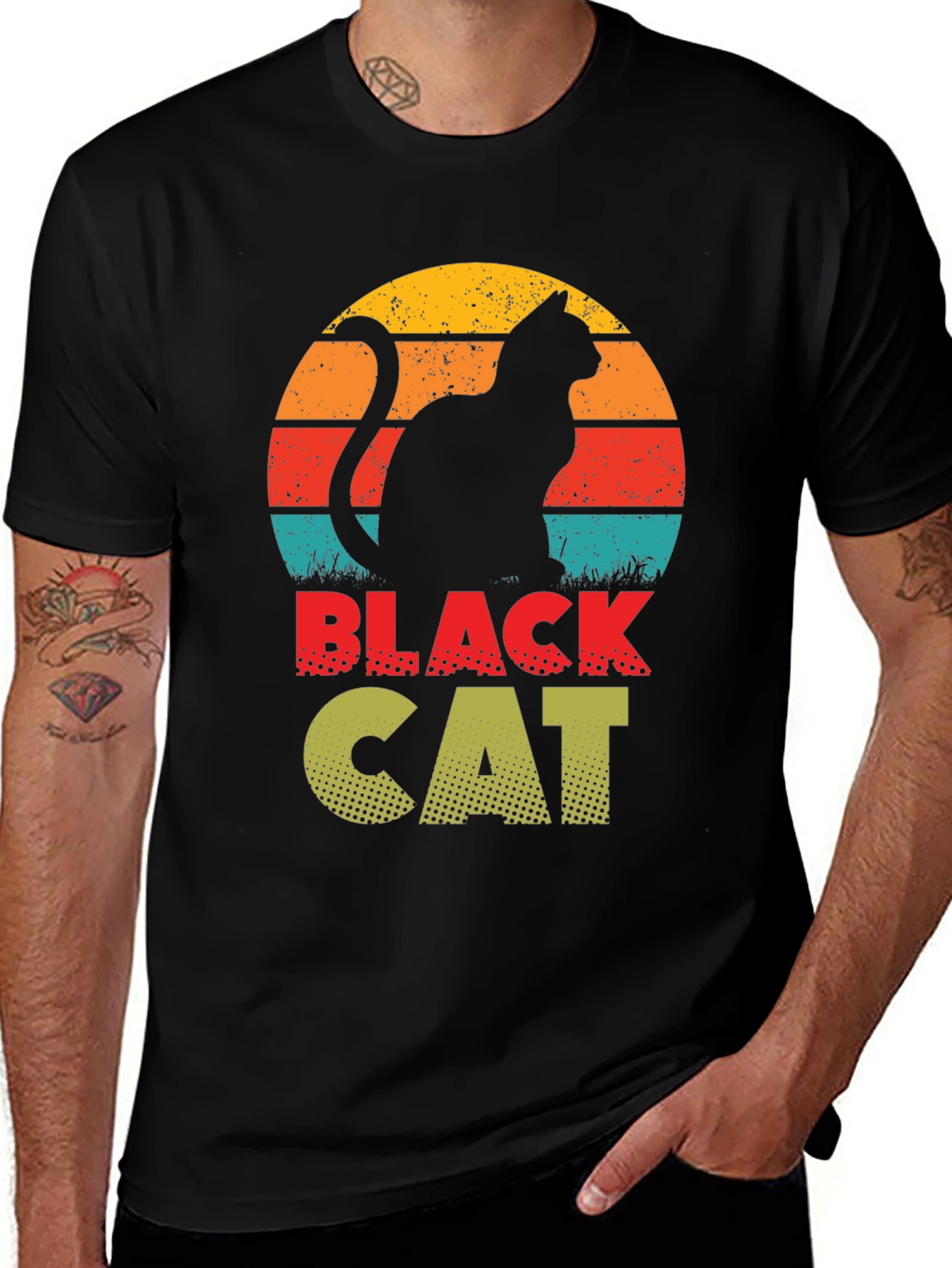 Variant 12 of Retro Black Cat T-Shirt - Vintage Style Graphic Tee