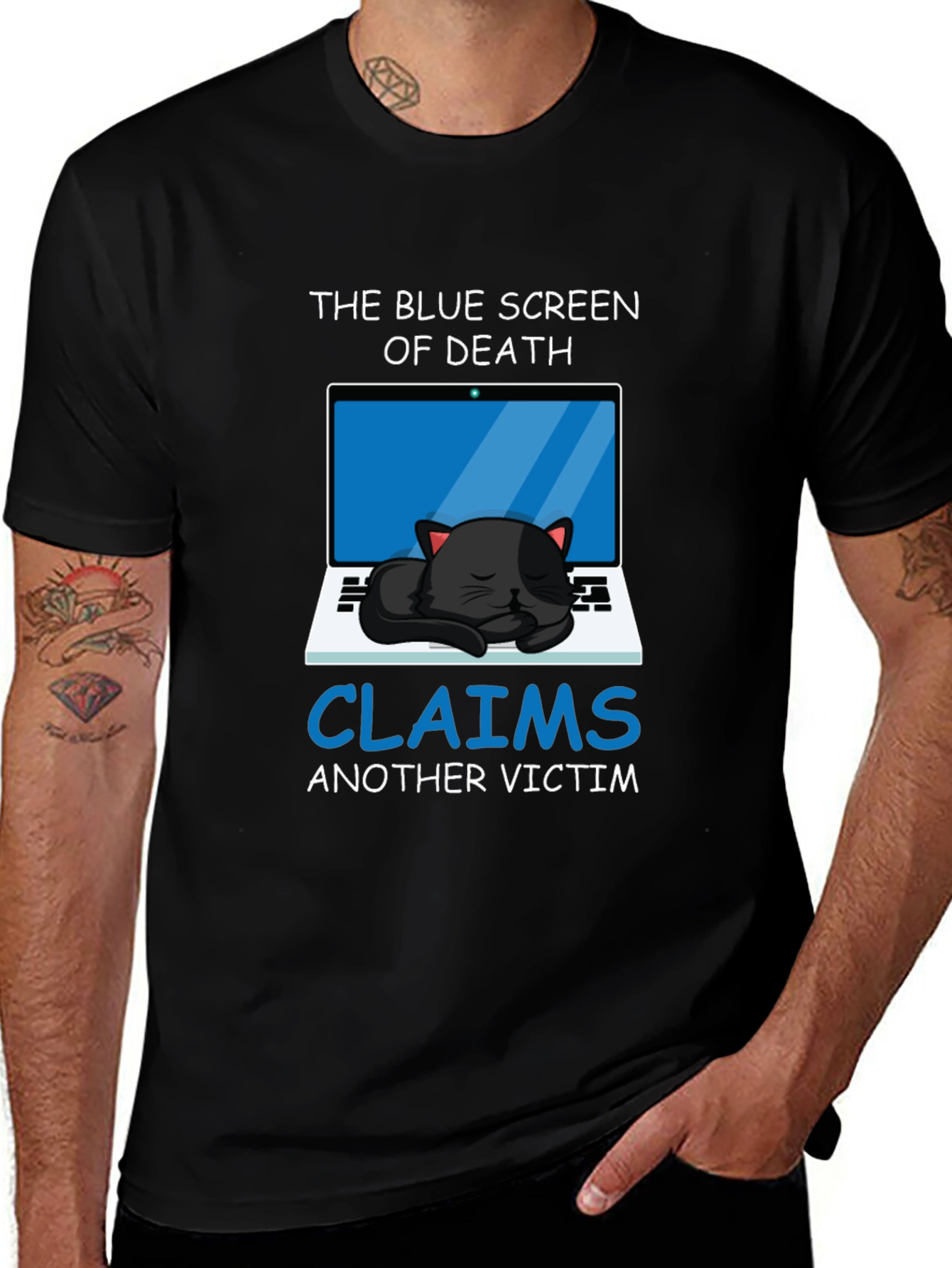 Variant 24 of Blue Screen Cat T-Shirt - Funny Computer Geek Tee