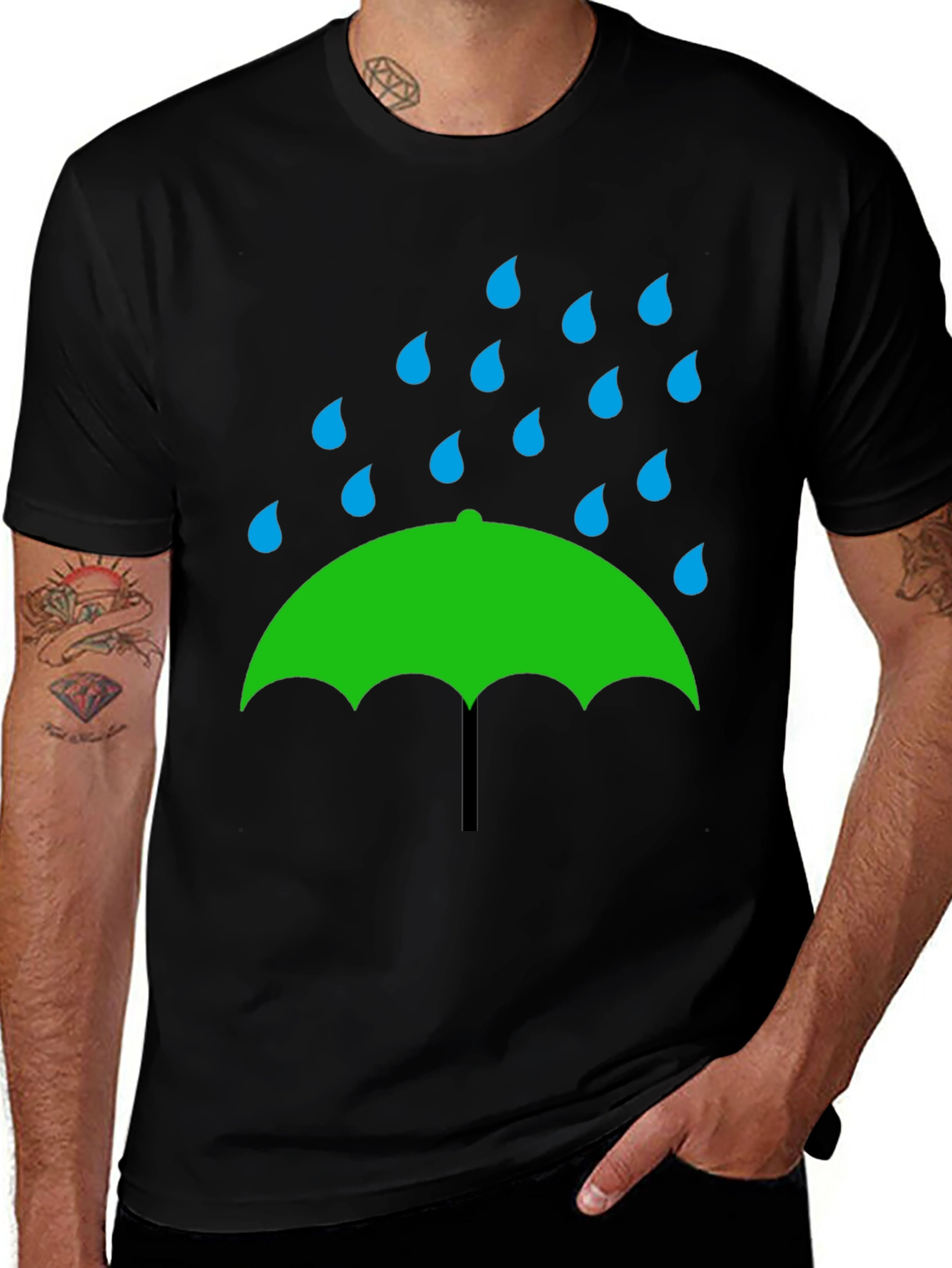 Variant 5 of Rainy Day Umbrella Graphic Tee - Black Cotton T-Shirt