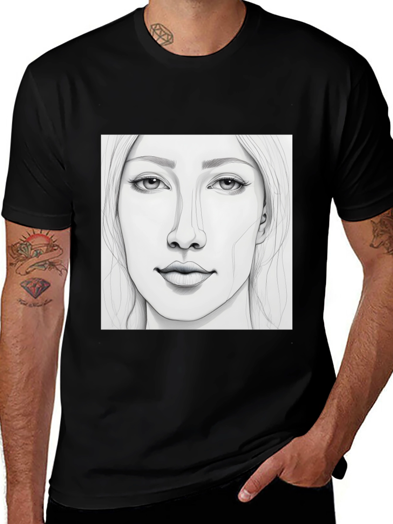 Variant 16 of Sketch Portrait Black T-Shirt