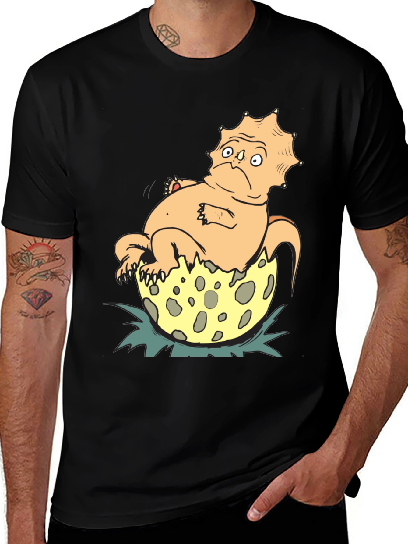 Grumpy Triceratops Hatching T-Shirt