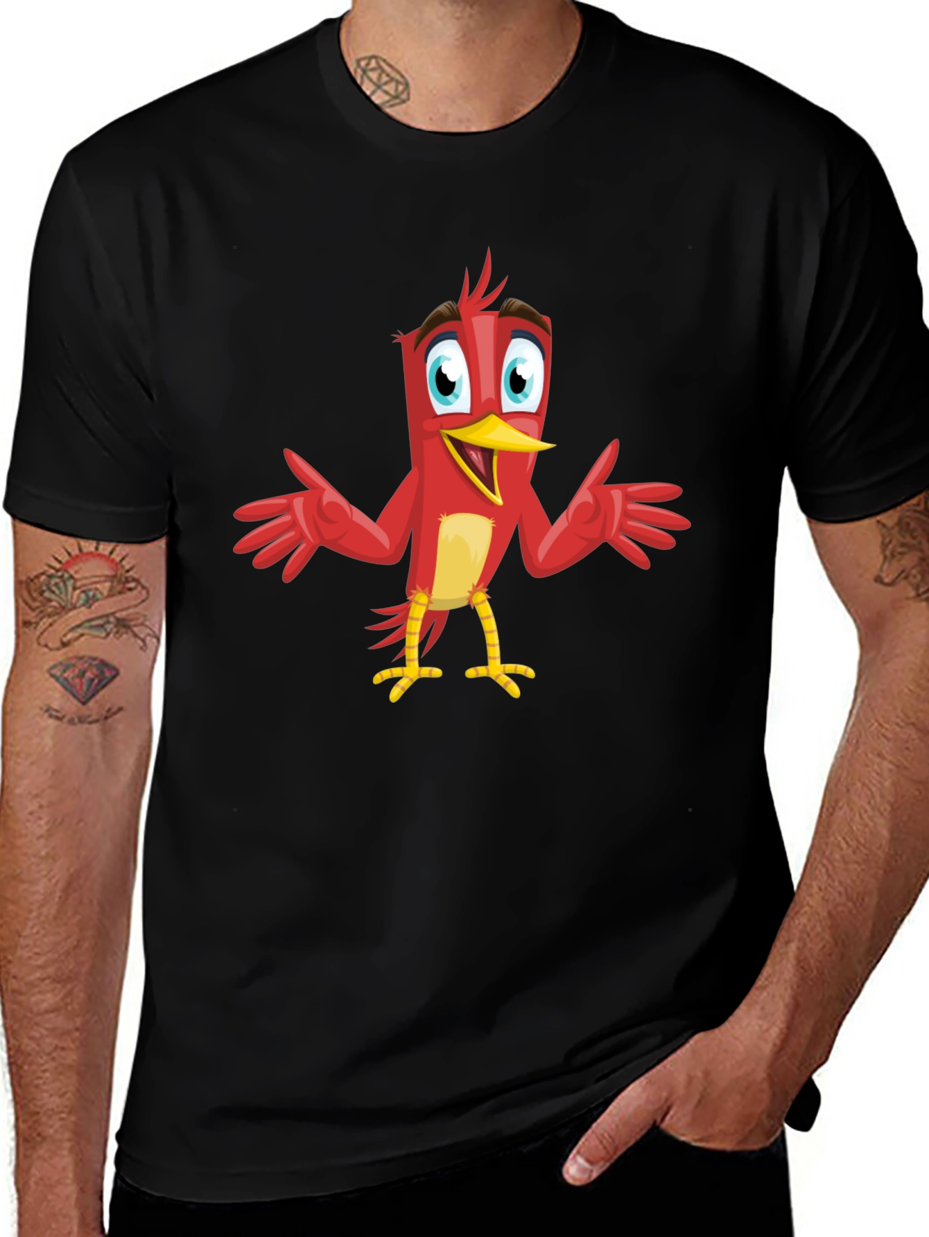 Cartoon Bird Graphic Tee - Black