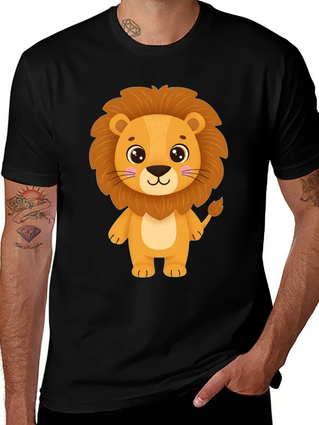 Variant 12 of Lion Graphic Black Tee - Cute Cartoon Animal Shirt