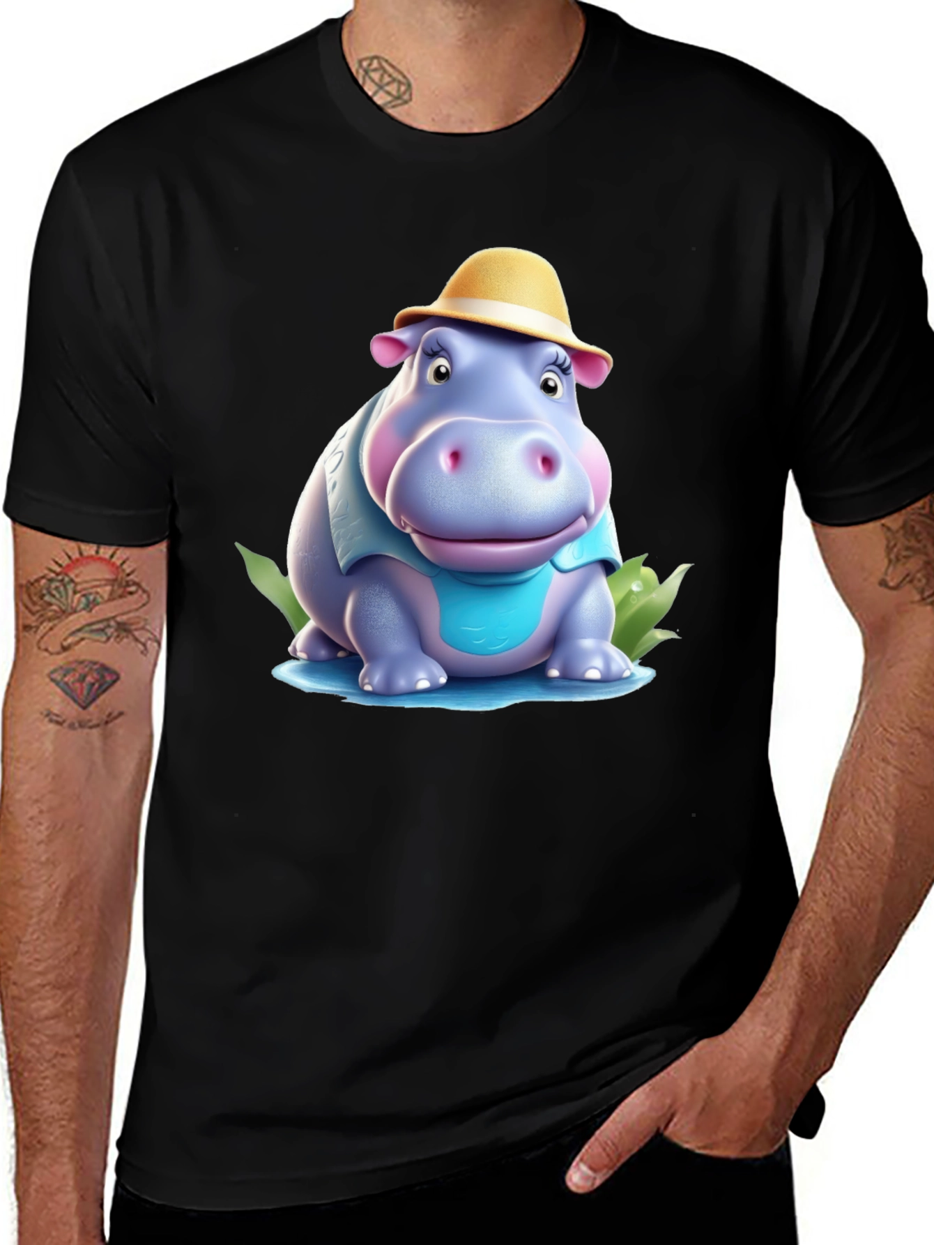 Variant 9 of Hippo in Hat Graphic T-Shirt - Unisex Cotton Tee
