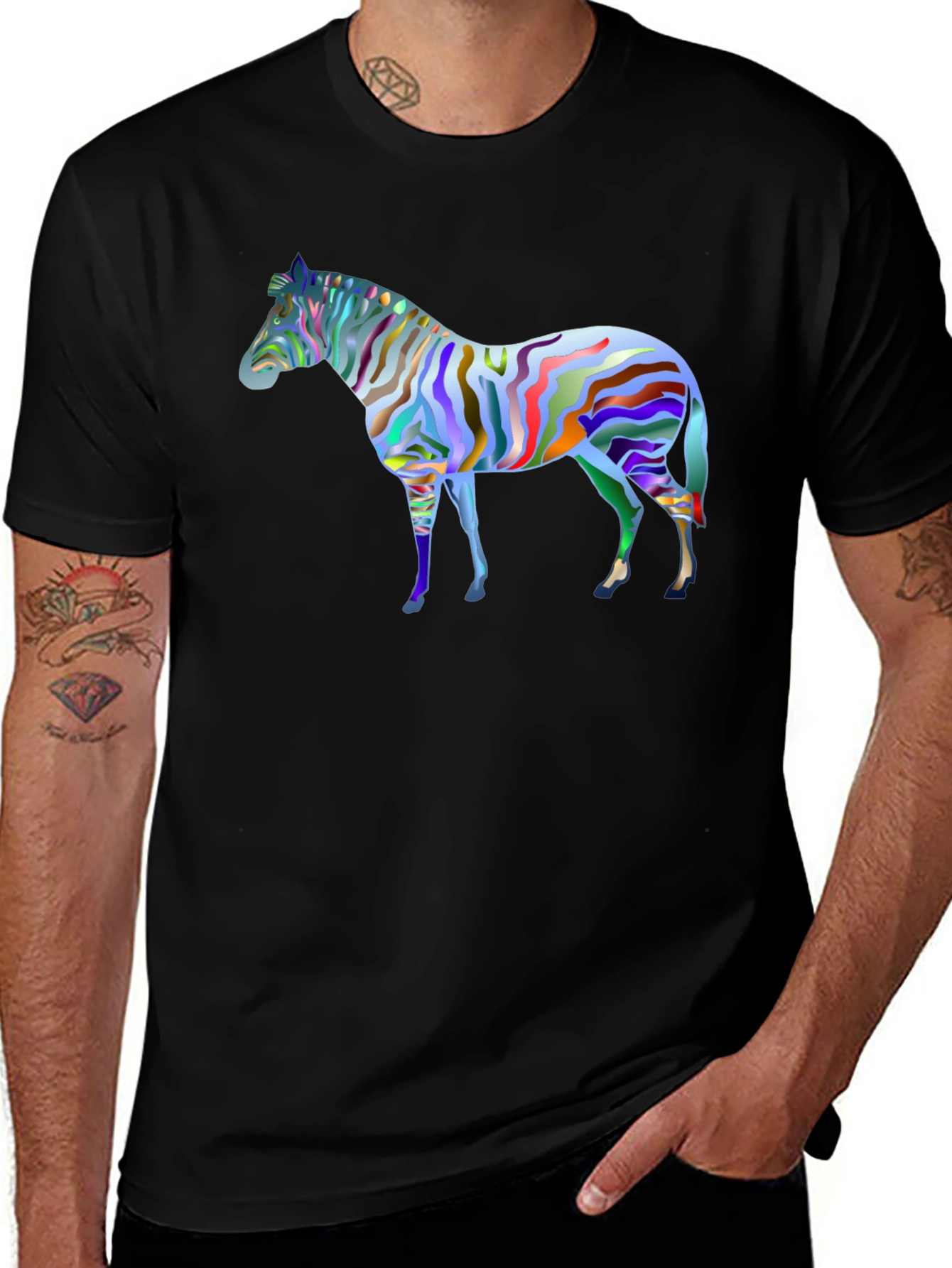 Variant 14 of Colorful Zebra Graphic Black T-Shirt