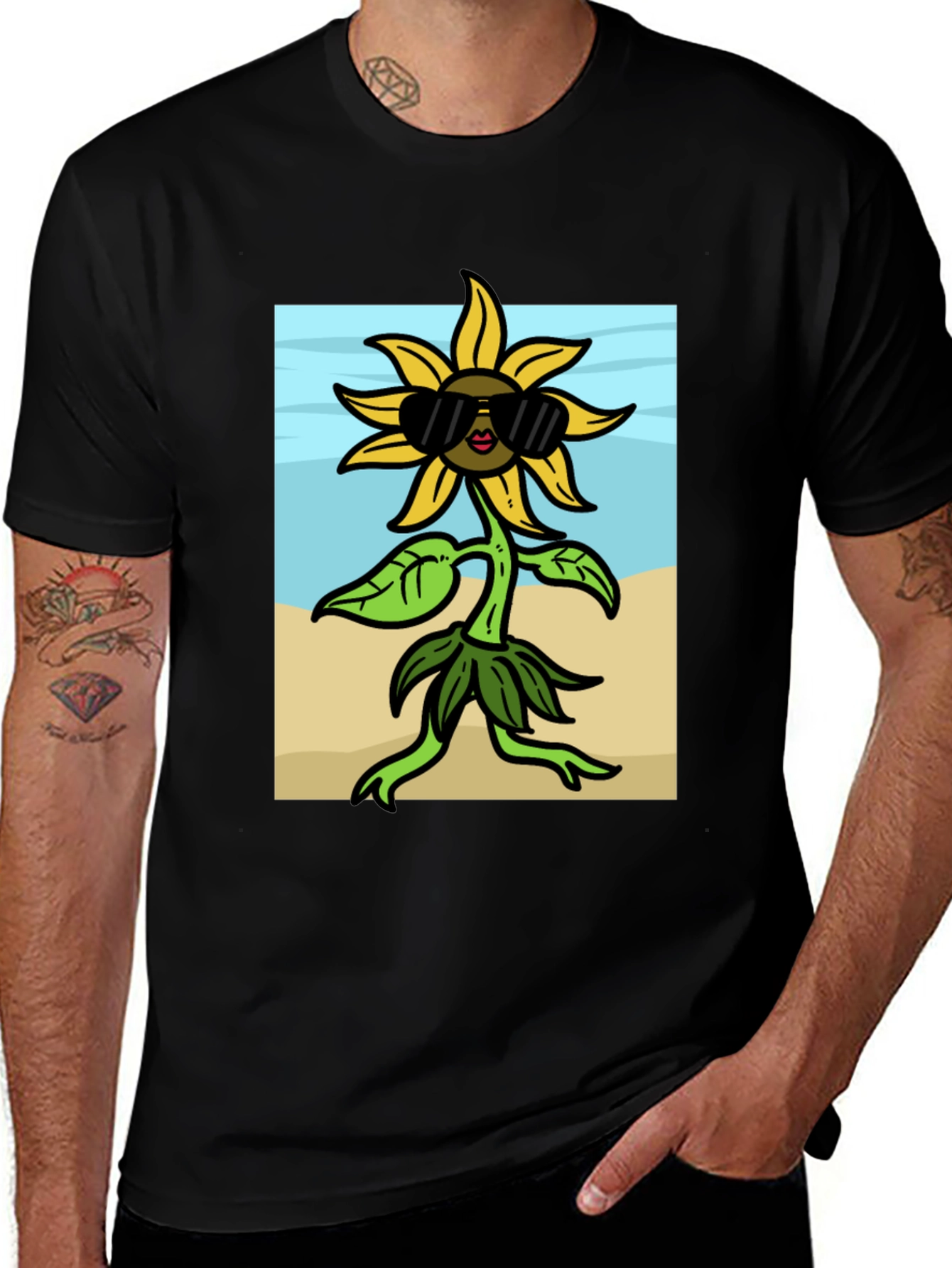 Variant 10 of Sunflower Cartoon Graphic Tee - Black
