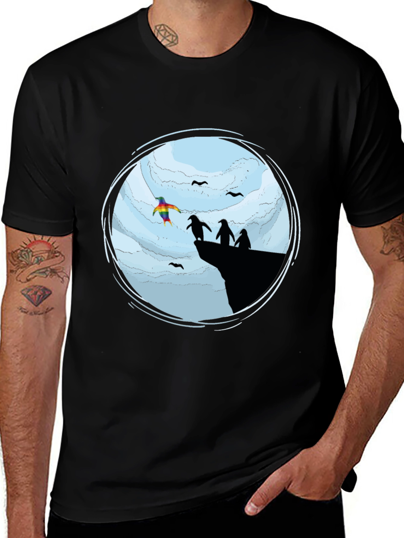 Variant 4 of Penguin Cliff T-Shirt - Pride Design