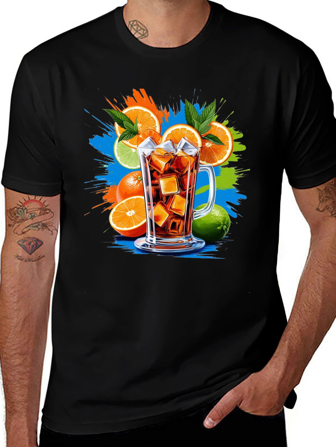 Variant 24 of Citrus Splash Black T-Shirt - Refreshing Drink Graphic