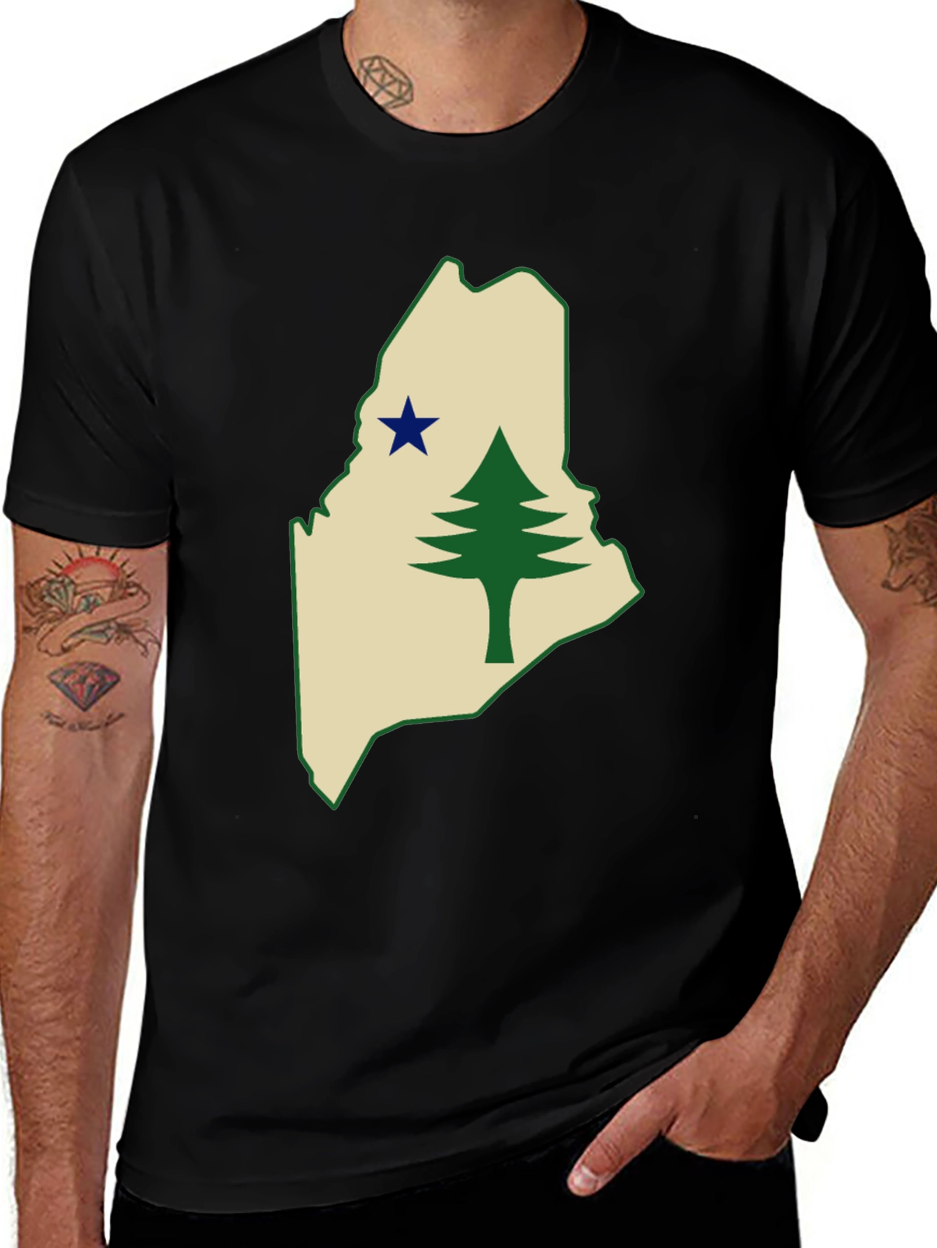 Maine State Flag T-Shirt - Pine Tree & Star