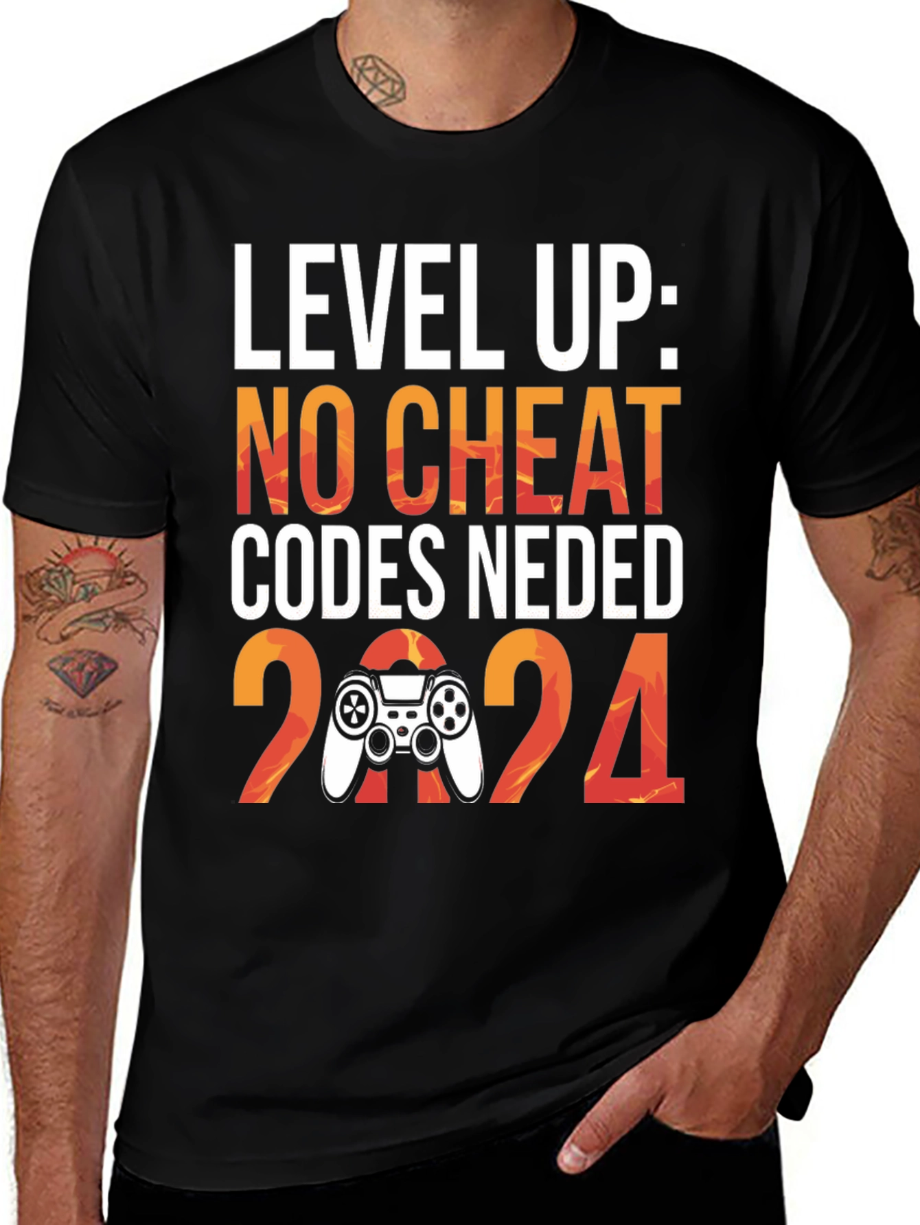 Variant 27 of Level Up 2024 Gaming T-Shirt - No Cheat Codes Needed