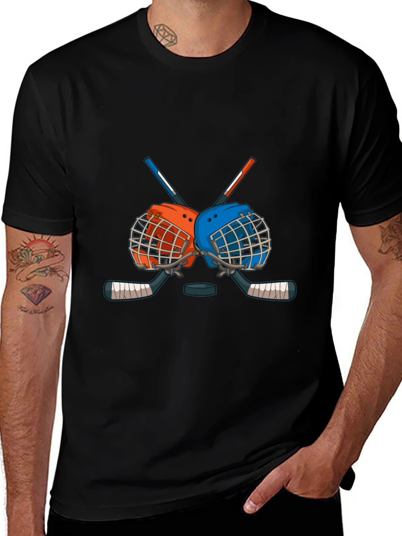 Variant 2 of Hockey Helmet & Sticks Graphic Tee - Sporty Black T-Shirt