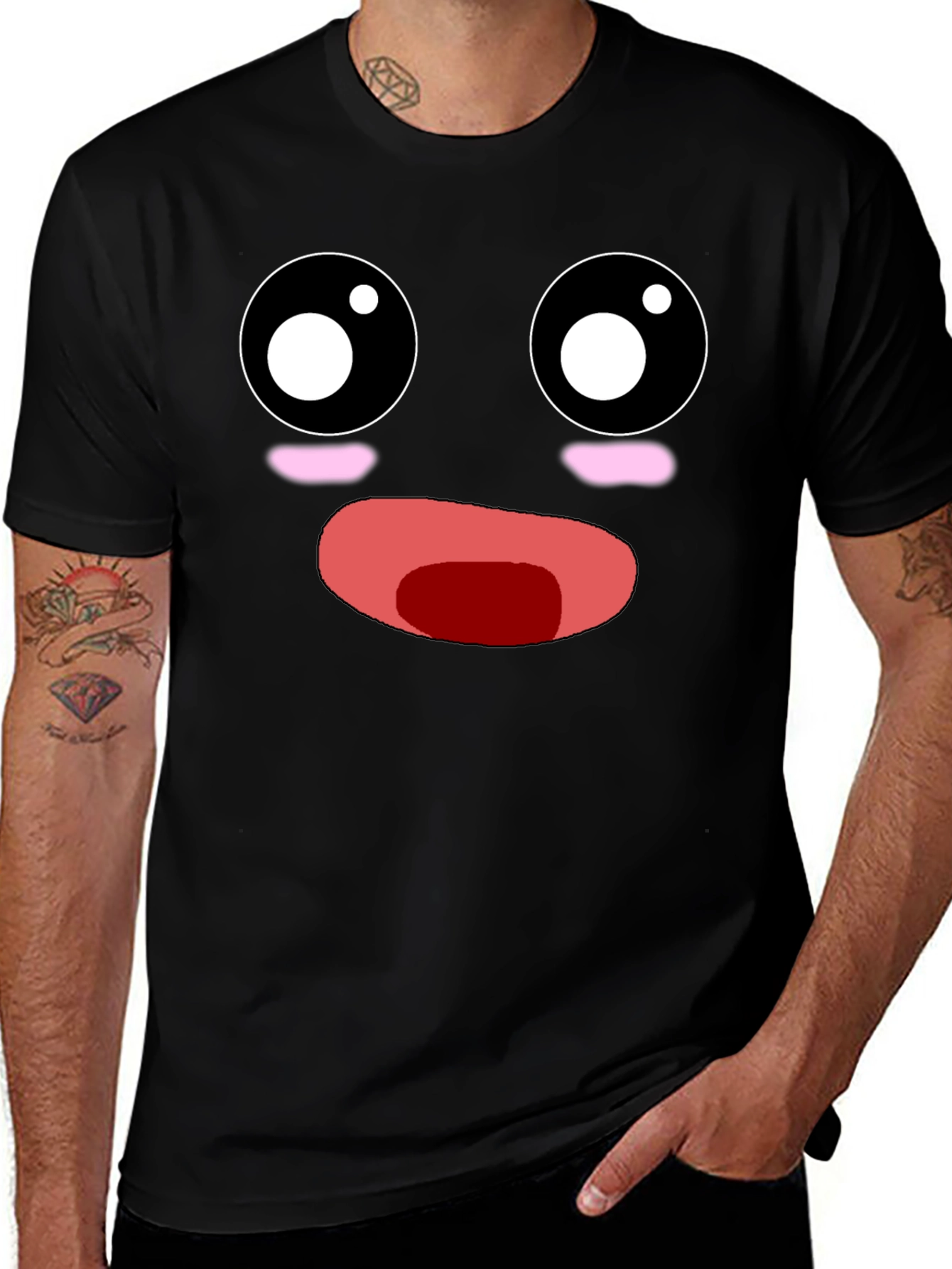 Variant 4 of Kawaii Face Graphic Print Black T-Shirt