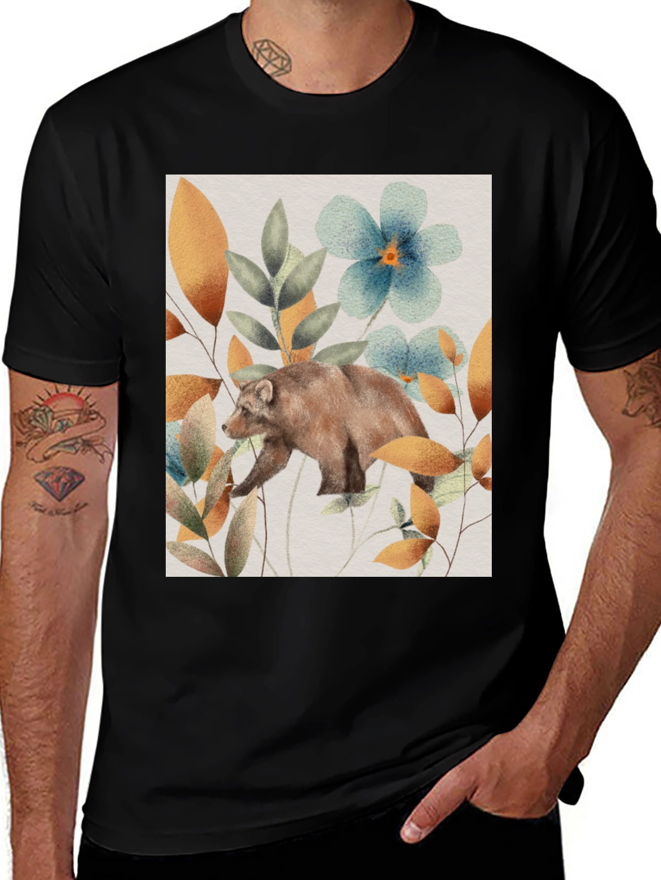 Variant 24 of Bear in Bloom T-Shirt - Nature Inspired Graphic Tee