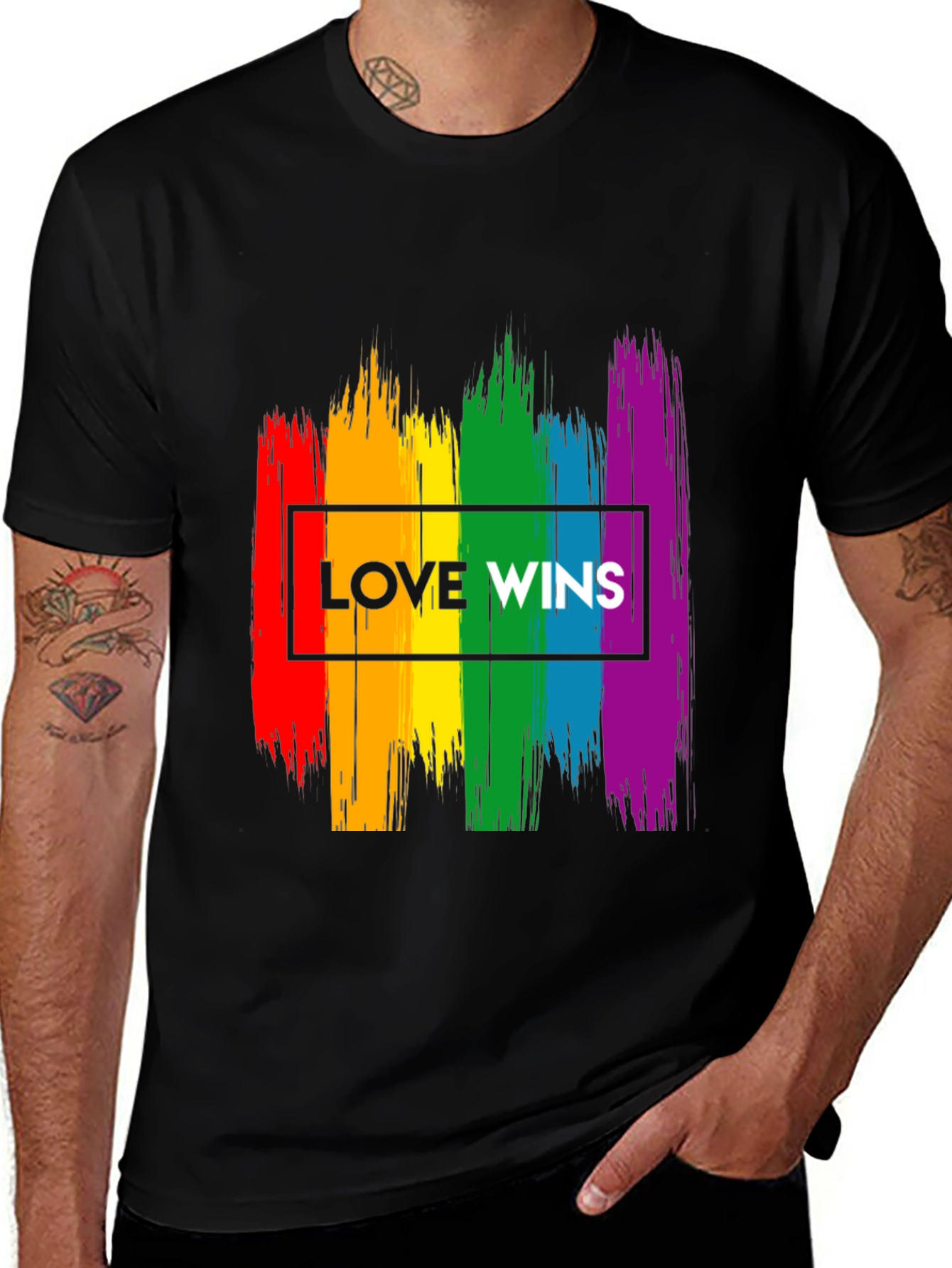 Love Wins Pride T-Shirt - Rainbow Brush Strokes Design
