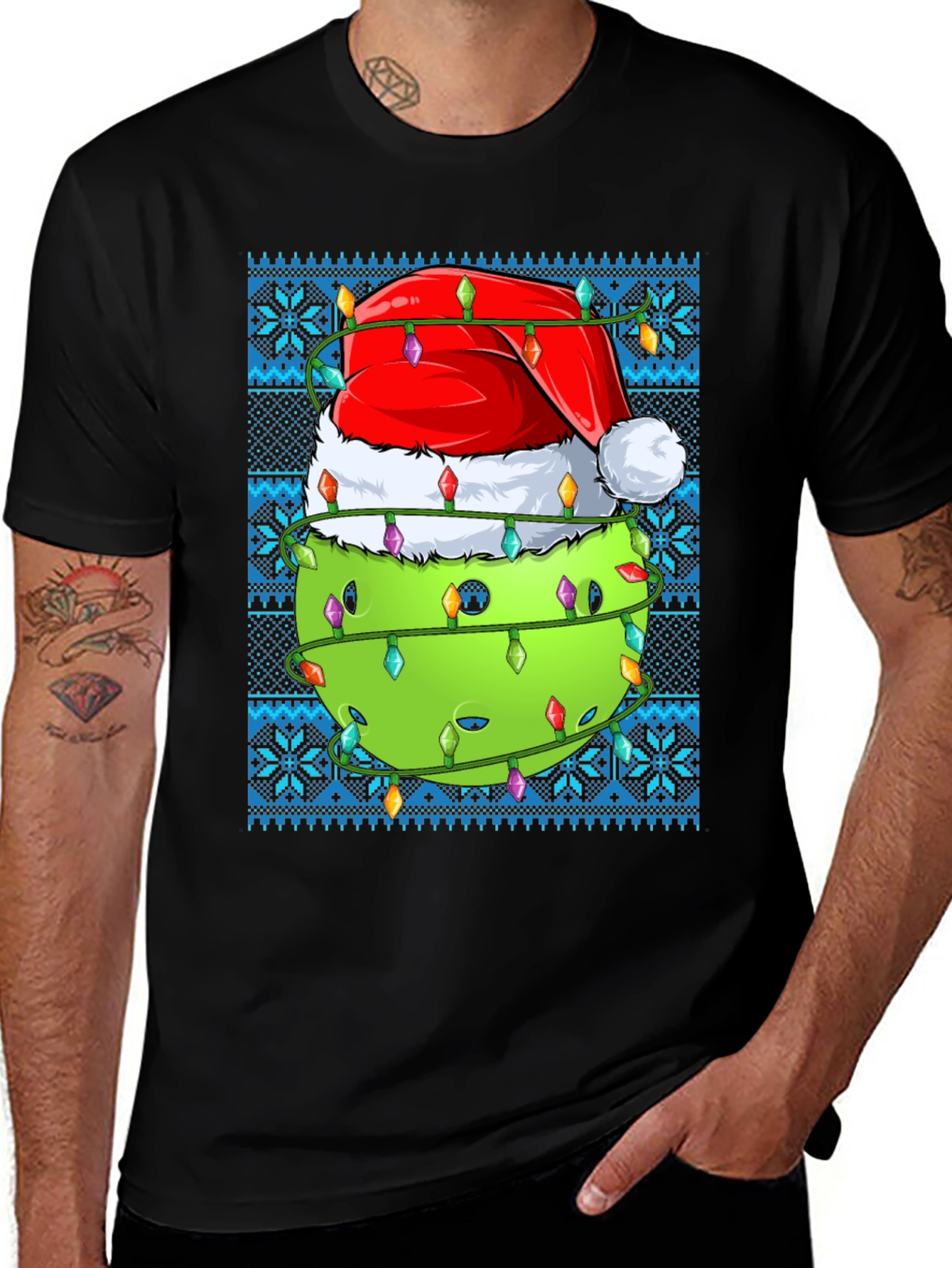 Pickleball Christmas T-Shirt - Santa Hat & Lights