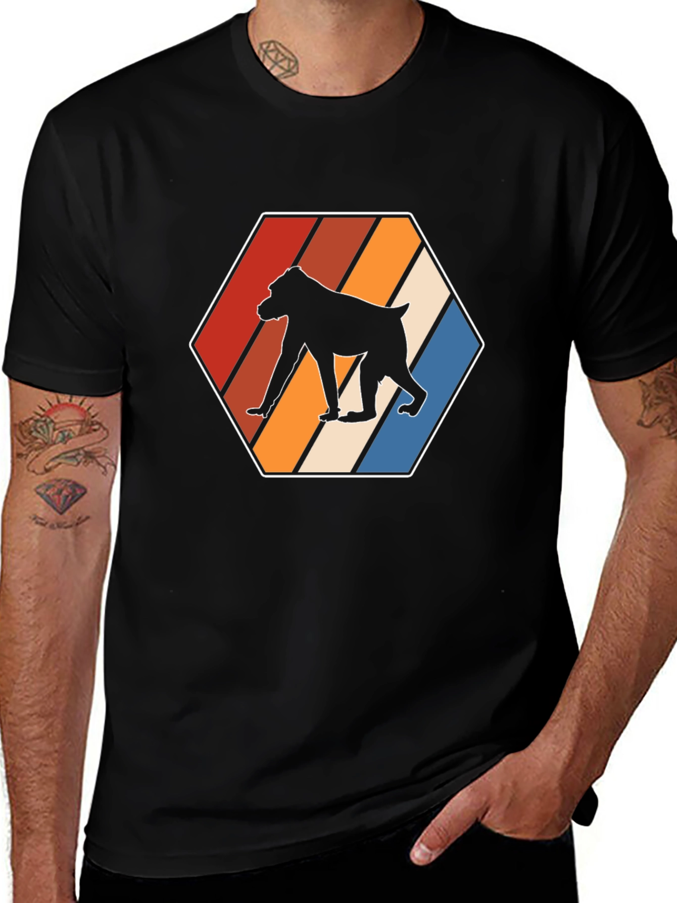 Retro Baboon Graphic Tee - Cool Hexagon Design