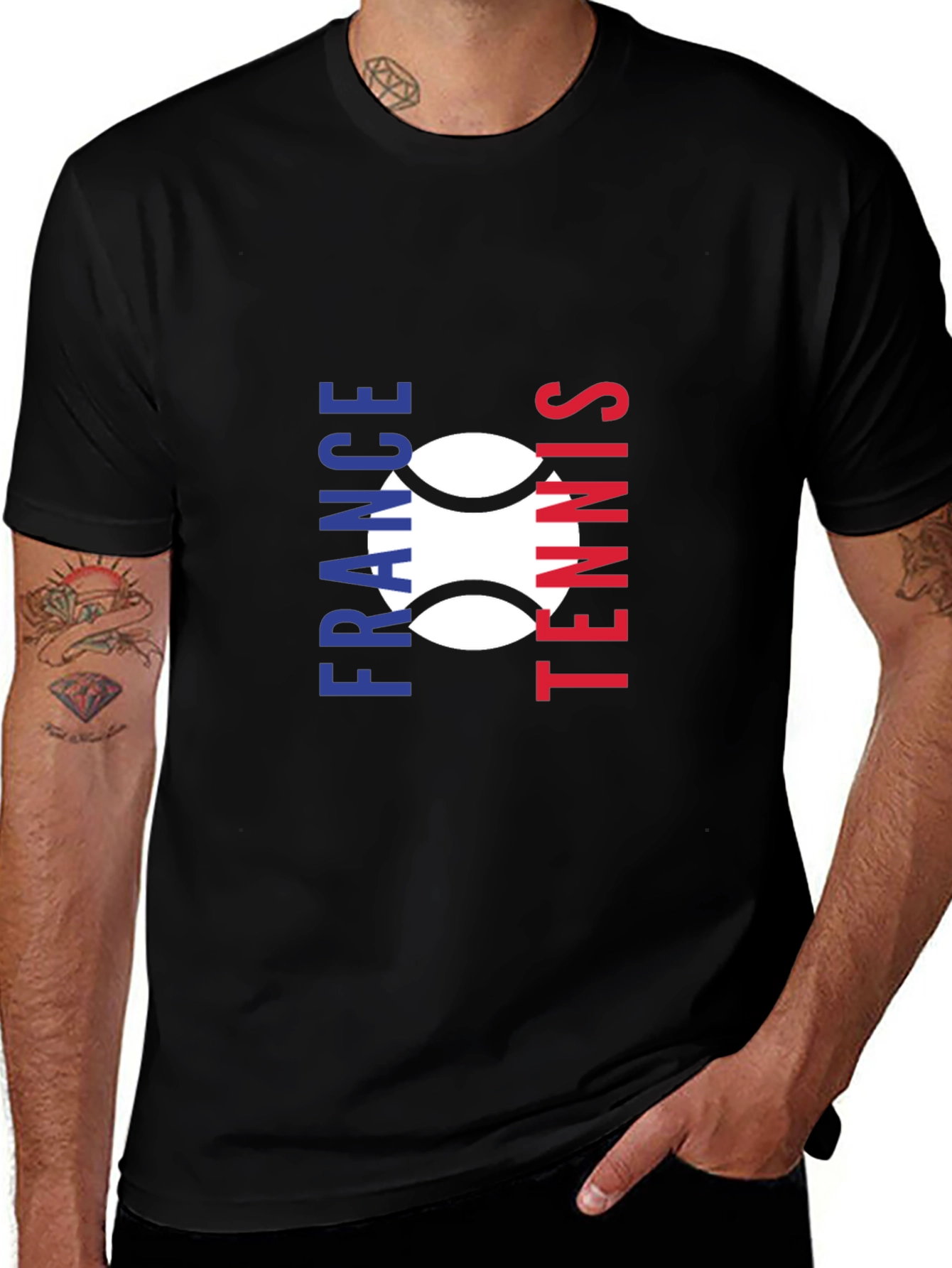 Variant 17 of France Tennis Graphic Tee - Black Cotton Shirt