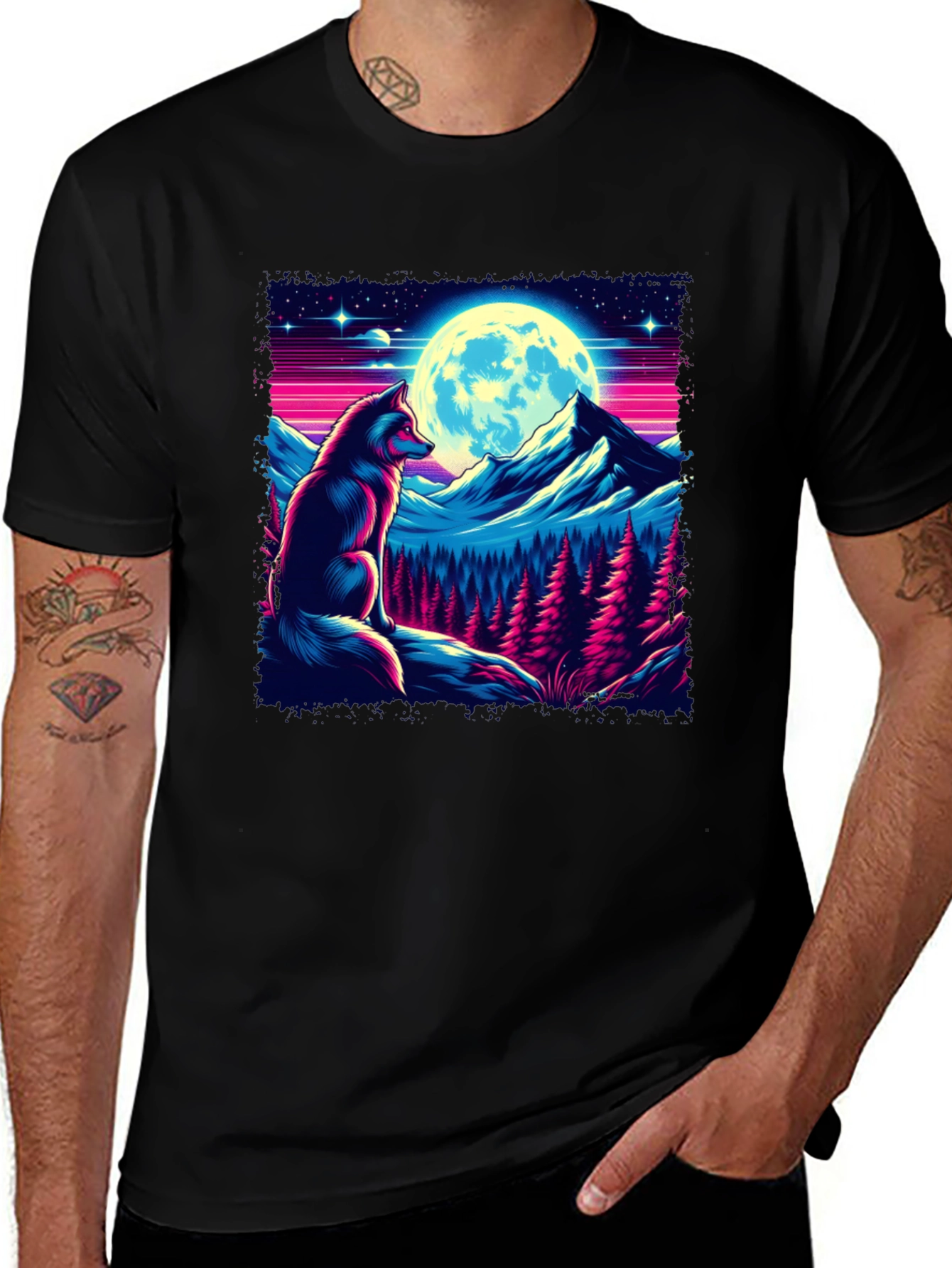 Variant 15 of Wolf Moon T-Shirt - Retro Synthwave Design