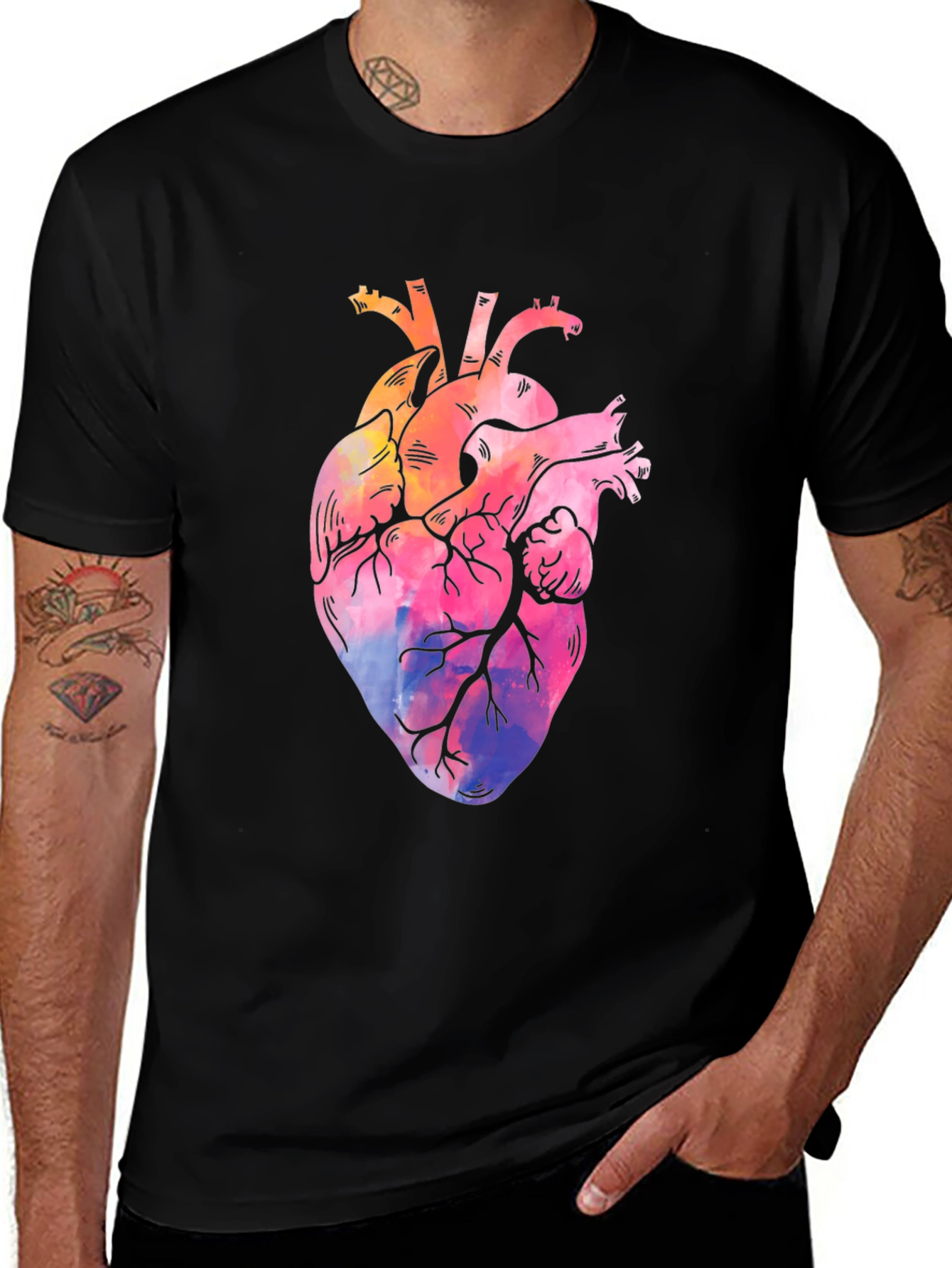 Variant 11 of Watercolor Heart Graphic Black T-Shirt