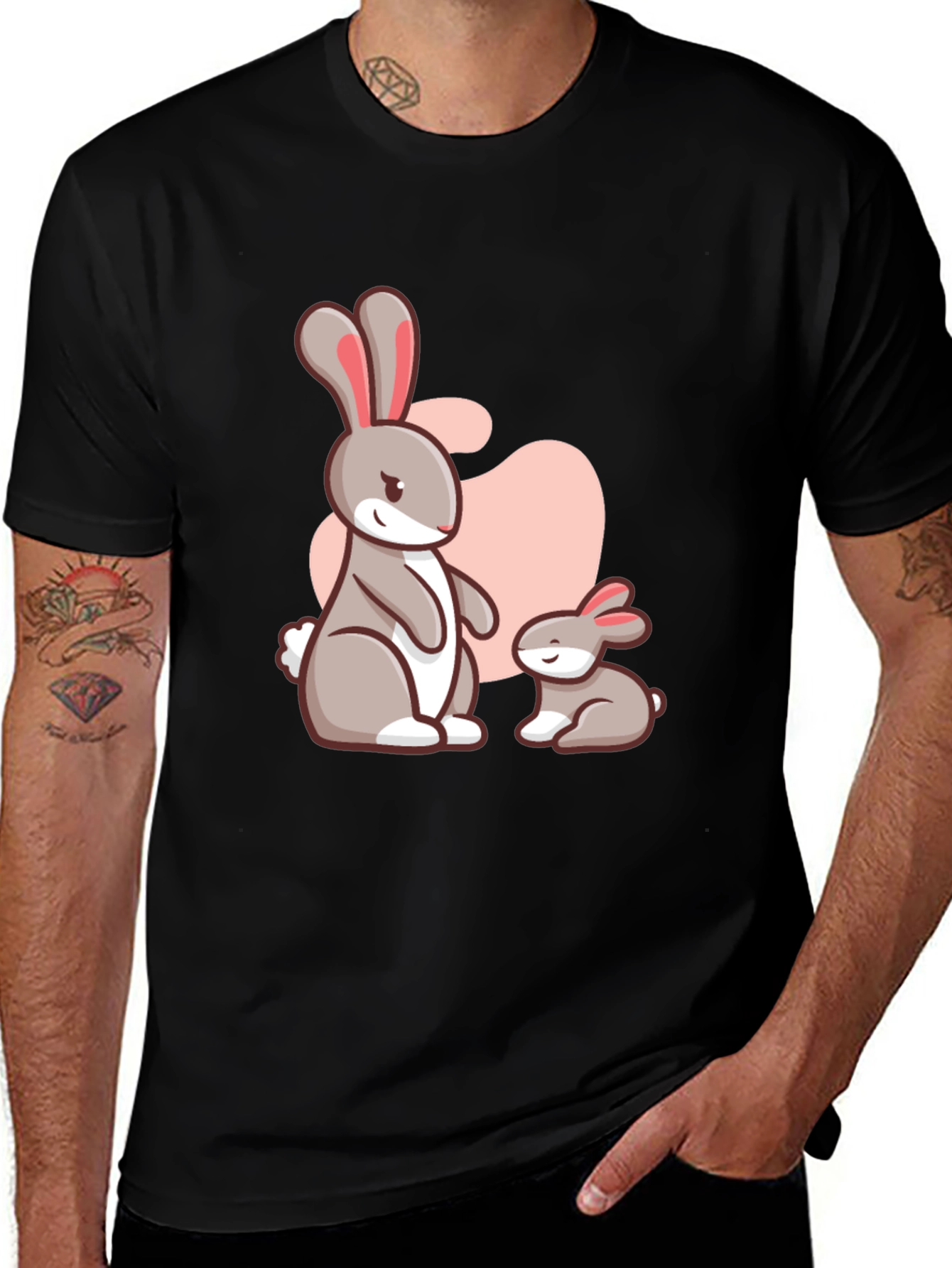 Variant 27 of Cute Bunny Family Black T-Shirt