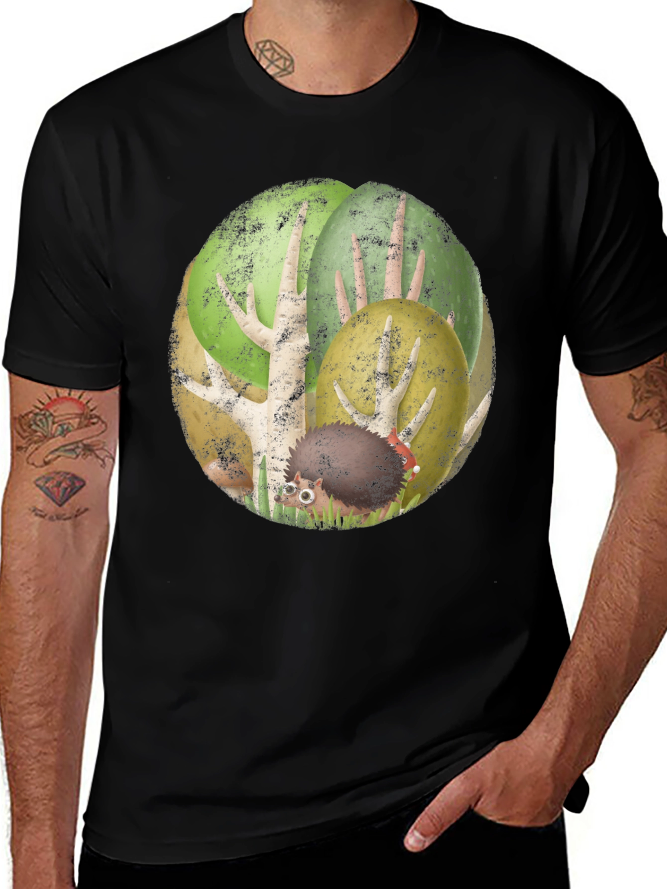 Variant 6 of Whimsical Hedgehog Forest Graphic Tee