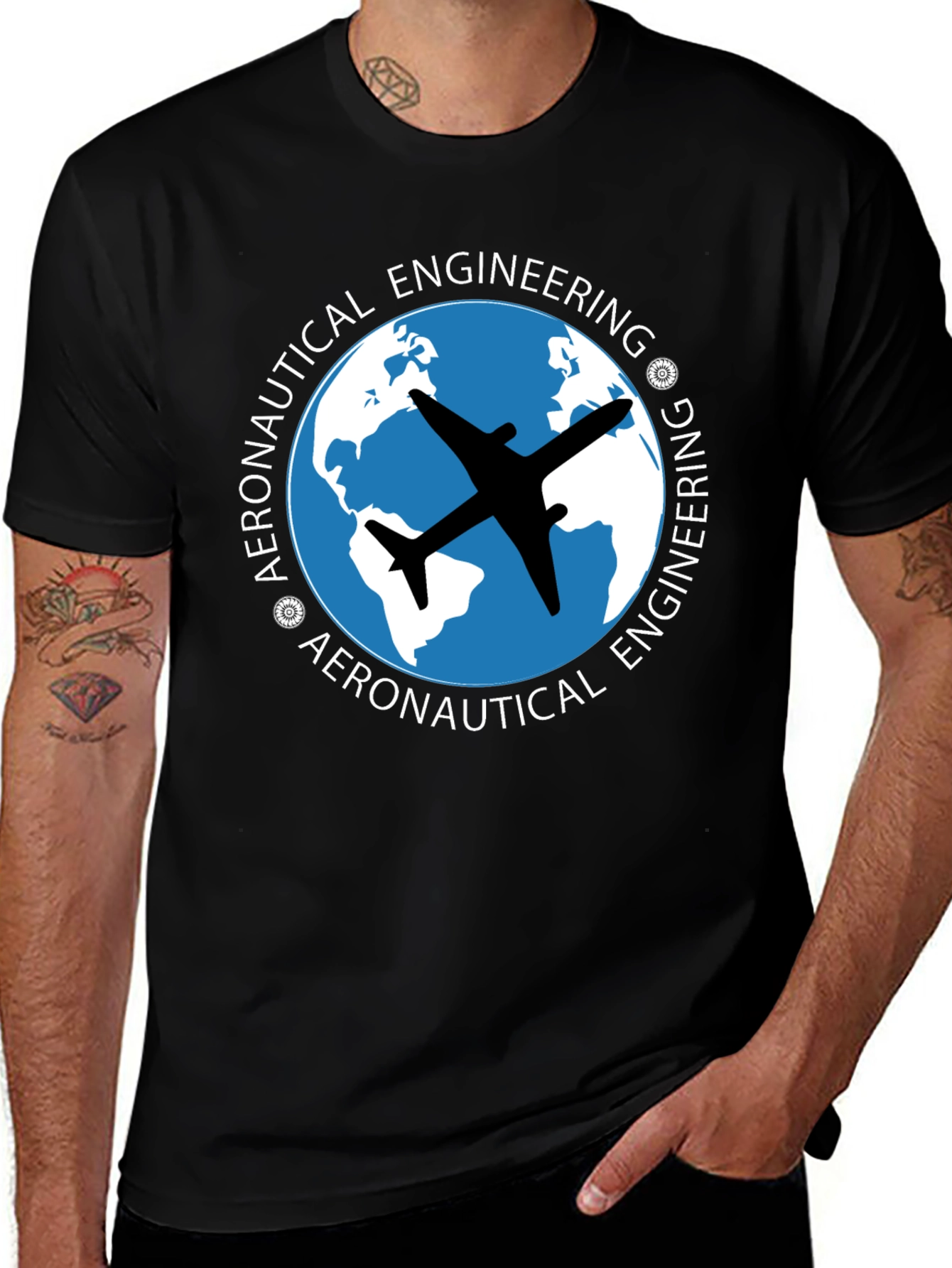 Variant 13 of Aeronautical Engineering T-Shirt - Airplane Globe Design