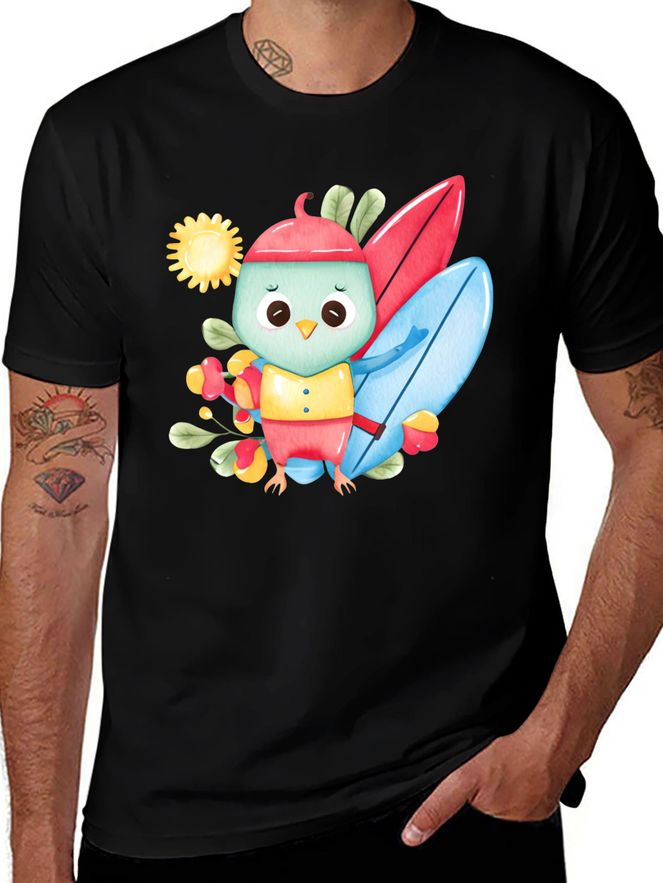 Variant 5 of Surfing Bird Black T-Shirt