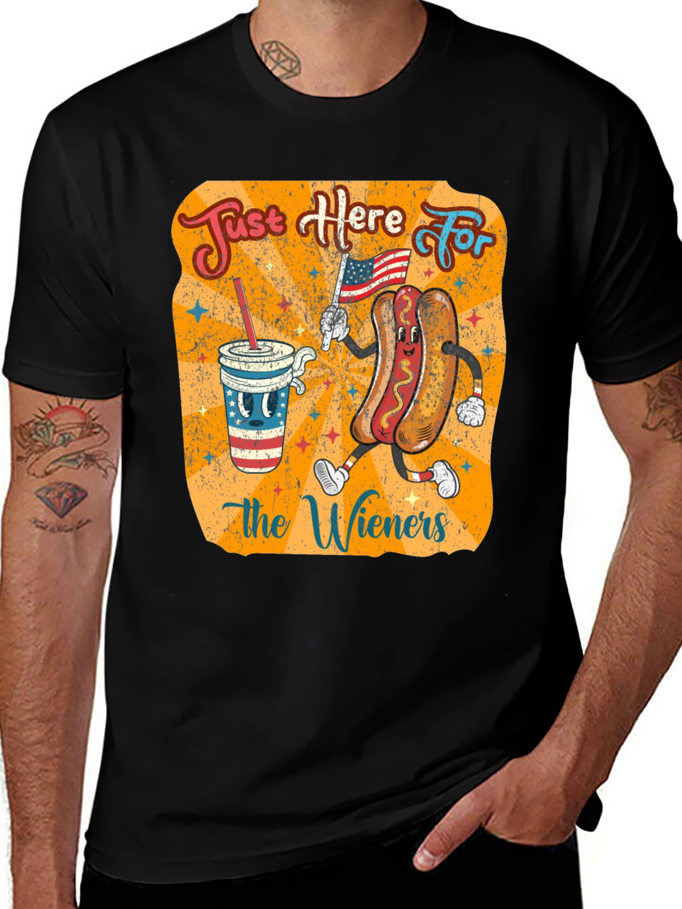 Variant 18 of Just Here For the Wieners T-Shirt Funny 4th of July USA Hot Dog