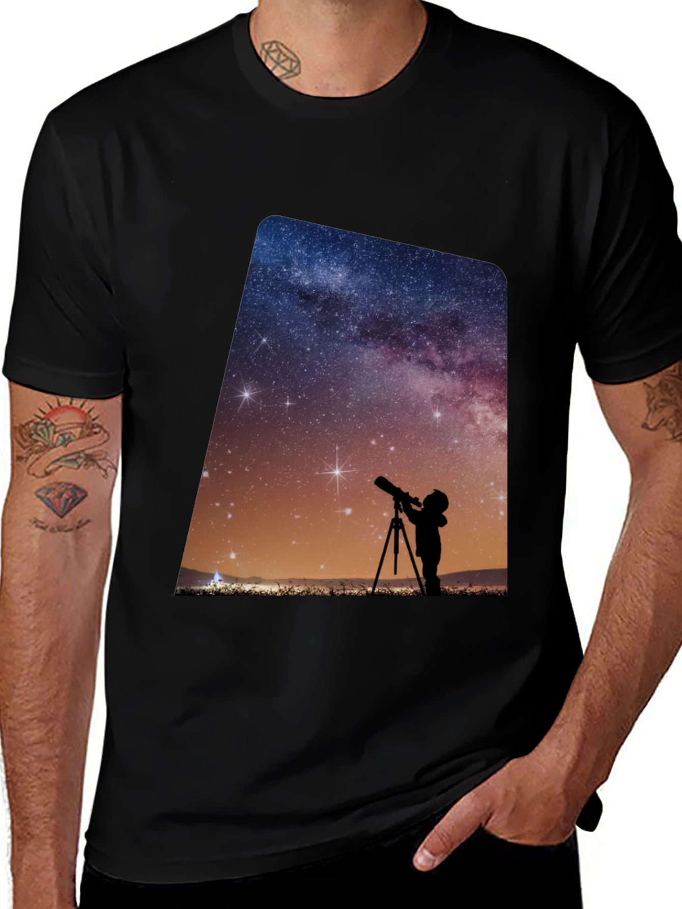Variant 23 of Night Sky Observer Graphic Tee - Black Cotton Comfort