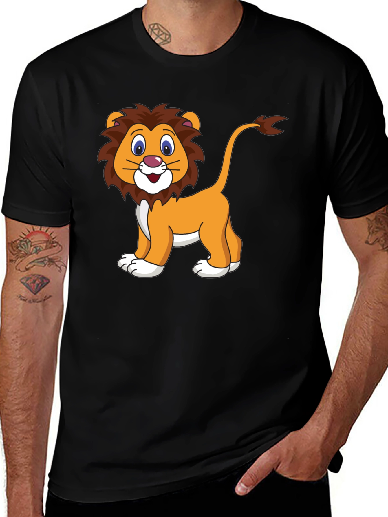 Variant 12 of Cartoon Lion Graphic T-Shirt - Black