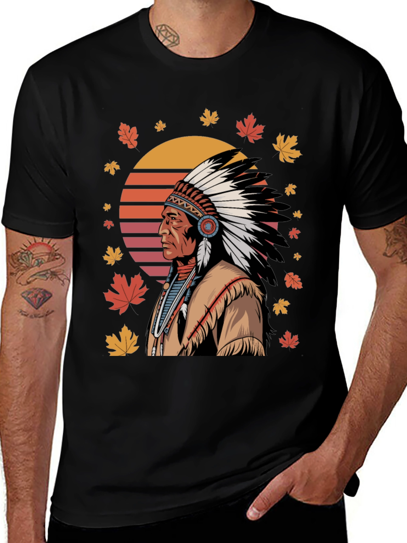 Native American Chief T-Shirt - Black Cotton Tee