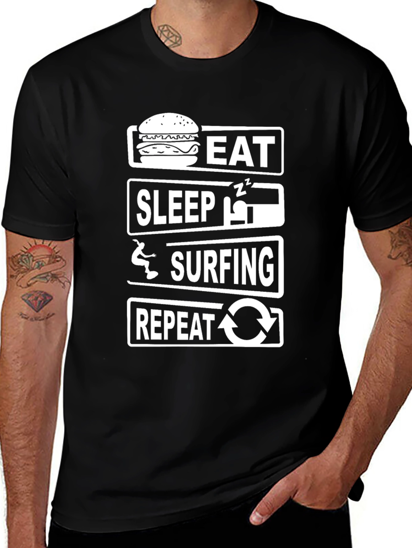 Variant 9 of Eat Sleep Surfing Repeat Black T-Shirt