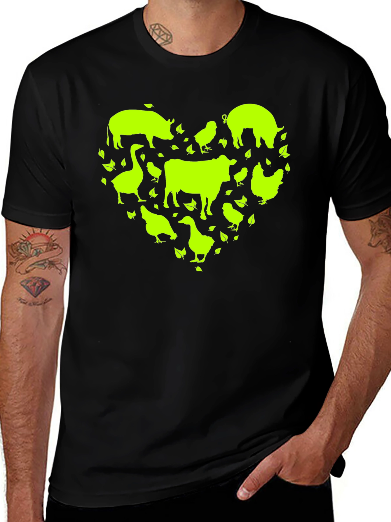 Variant 12 of Farm Animal Heart Graphic Tee - Black